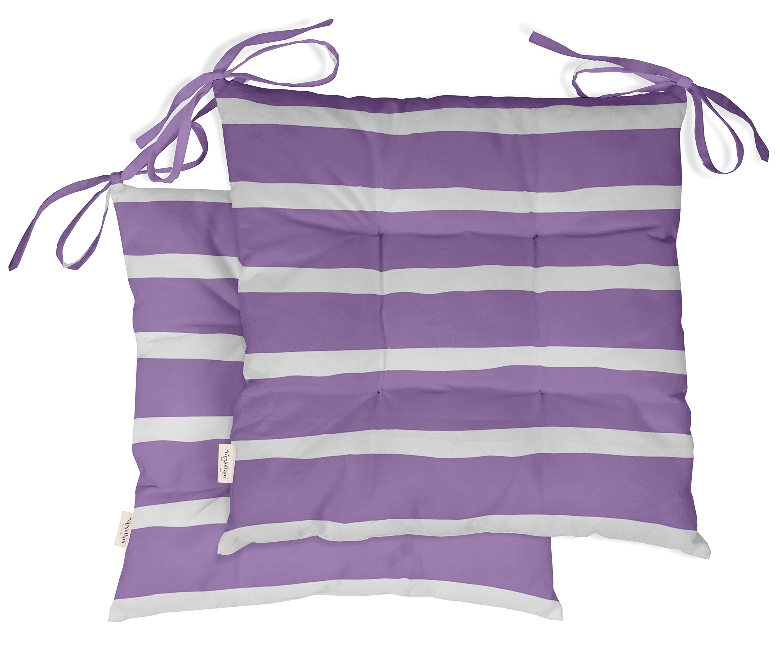 Waterproof 19-Inch Purple Striped Tufted Square Patio Cushion Set of 2 - Indoor/Outdoor Furniture Seat Cushions for Garden, Deck, Poolside & Balcony Use