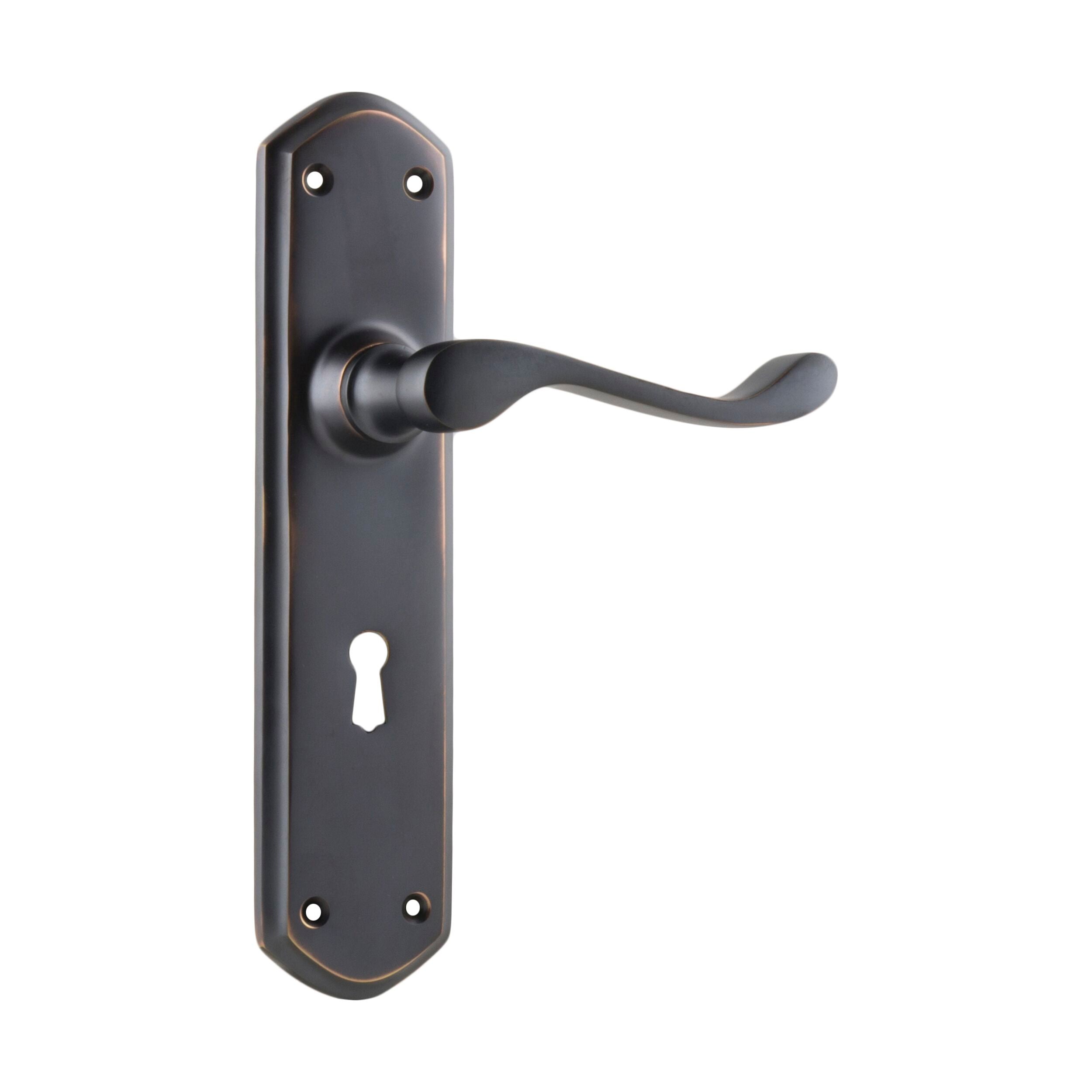 Antique Copper 1048 Door Lever Windsor Lock Pair - H200xP60xW45mm - Vintage Style Door Handle for Interior & Exterior Doors, Bedroom, Office, and Cabinetry