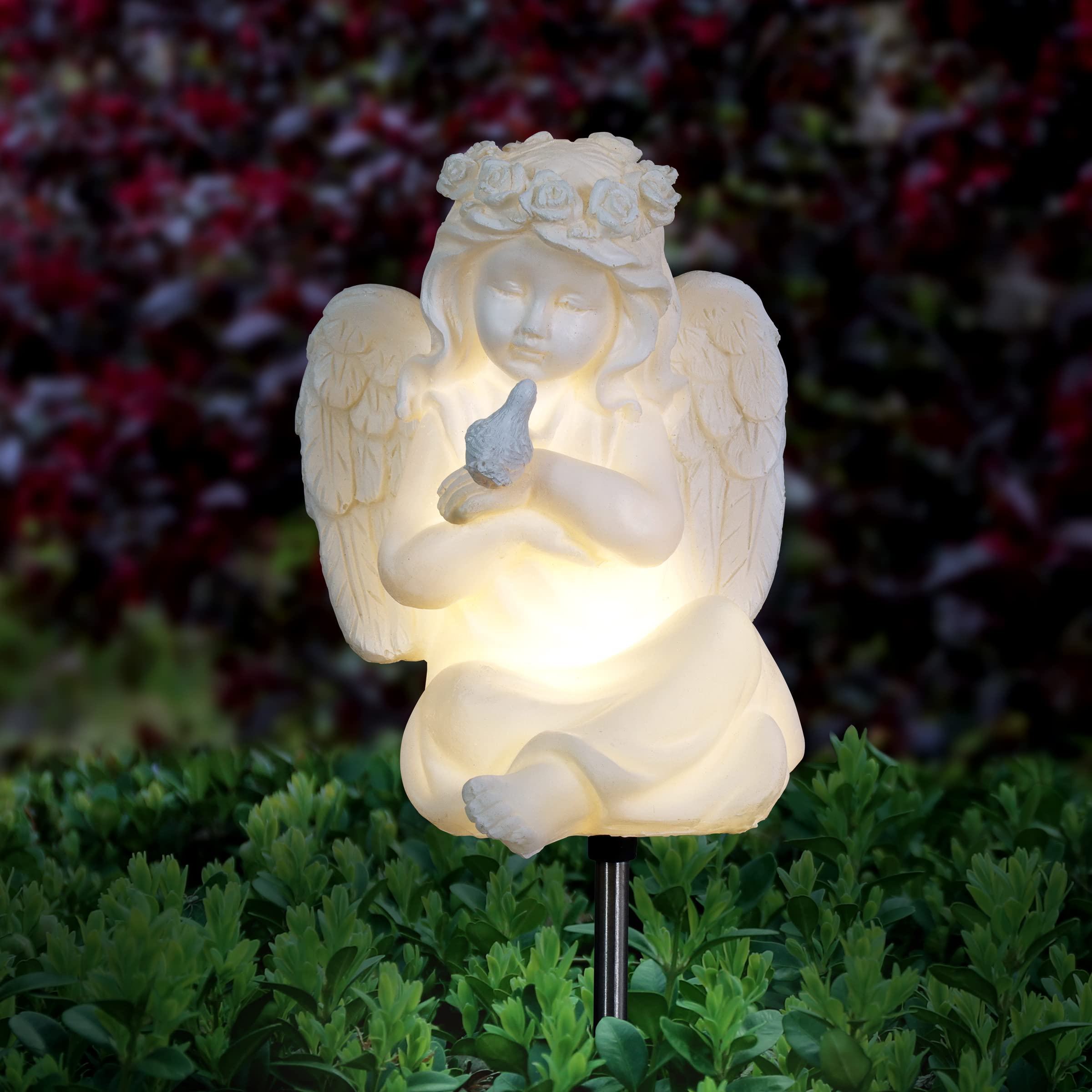 Exhart Solar Garden Lights - Decorative Little Girl Angel LED Stake for Outdoor Yard & Pathway Decor, 5x5x30 Inch - Perfect for Patio, Lawn, and Garden Lighting