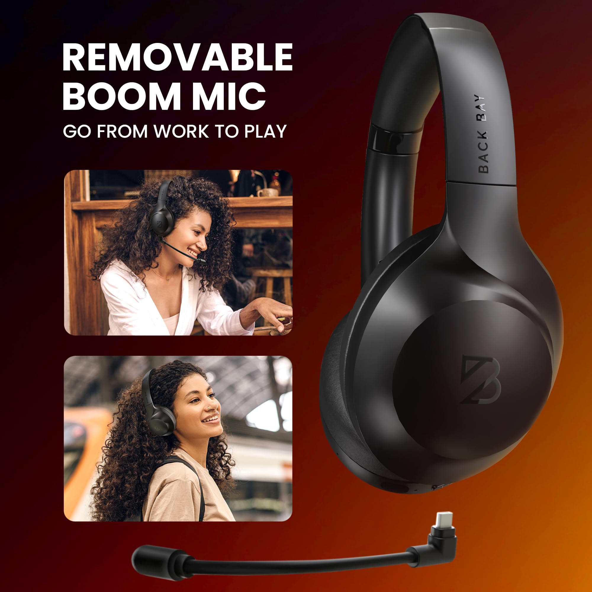 Back Bay Audio ClearCall 70 Wireless Bluetooth Headphones with Microphone & Removable Boom Mic - Over Ear Noise Cancelling Headset for Work from Home, Office, Laptop, PC & Online Meetings