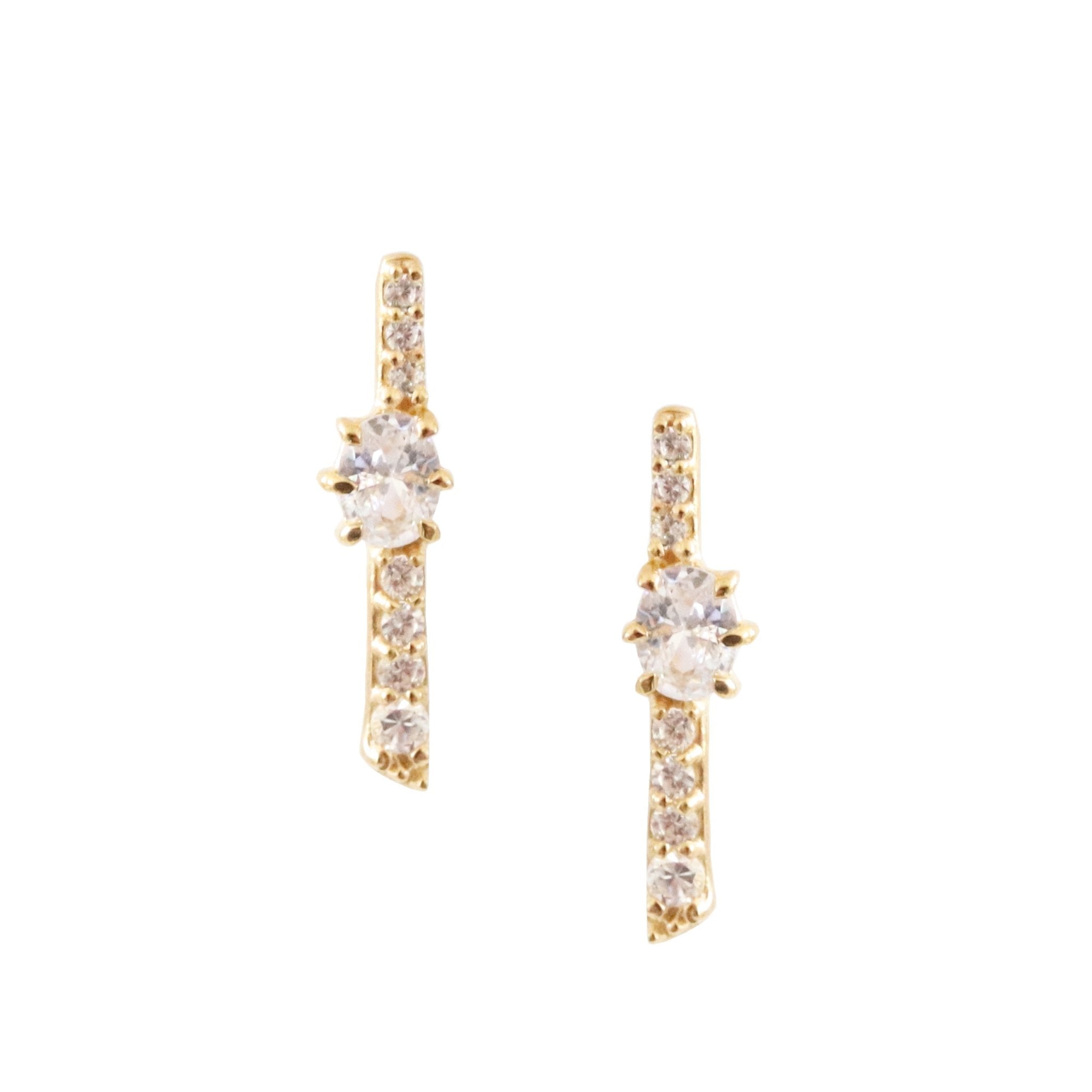 Dainty Kind Oval Bar Stud Earrings - Cubic Zirconia & Gold Plated for Women - Perfect for Parties, Weddings & Everyday Wear