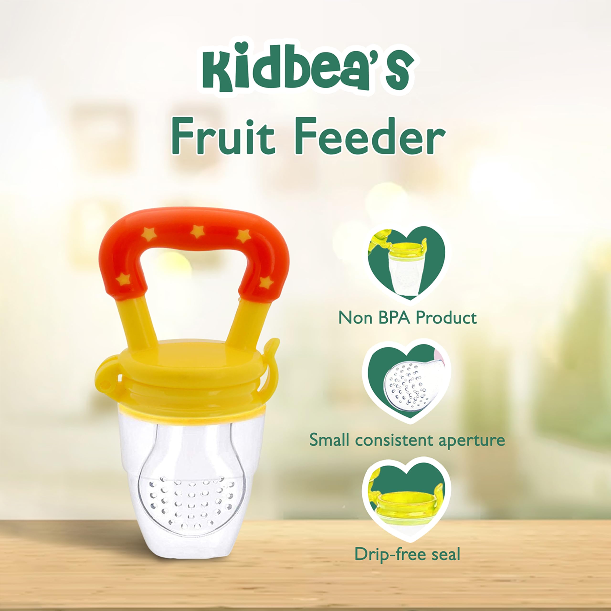 Kidbea Silicone Baby Food Feeder with Extra Mesh - Soft Pacifier, Infant Teether & Fruit Nibbler for 6-12 Months (Yellow) - Perfect for Teething Relief & Introducing Solid Foods Safely