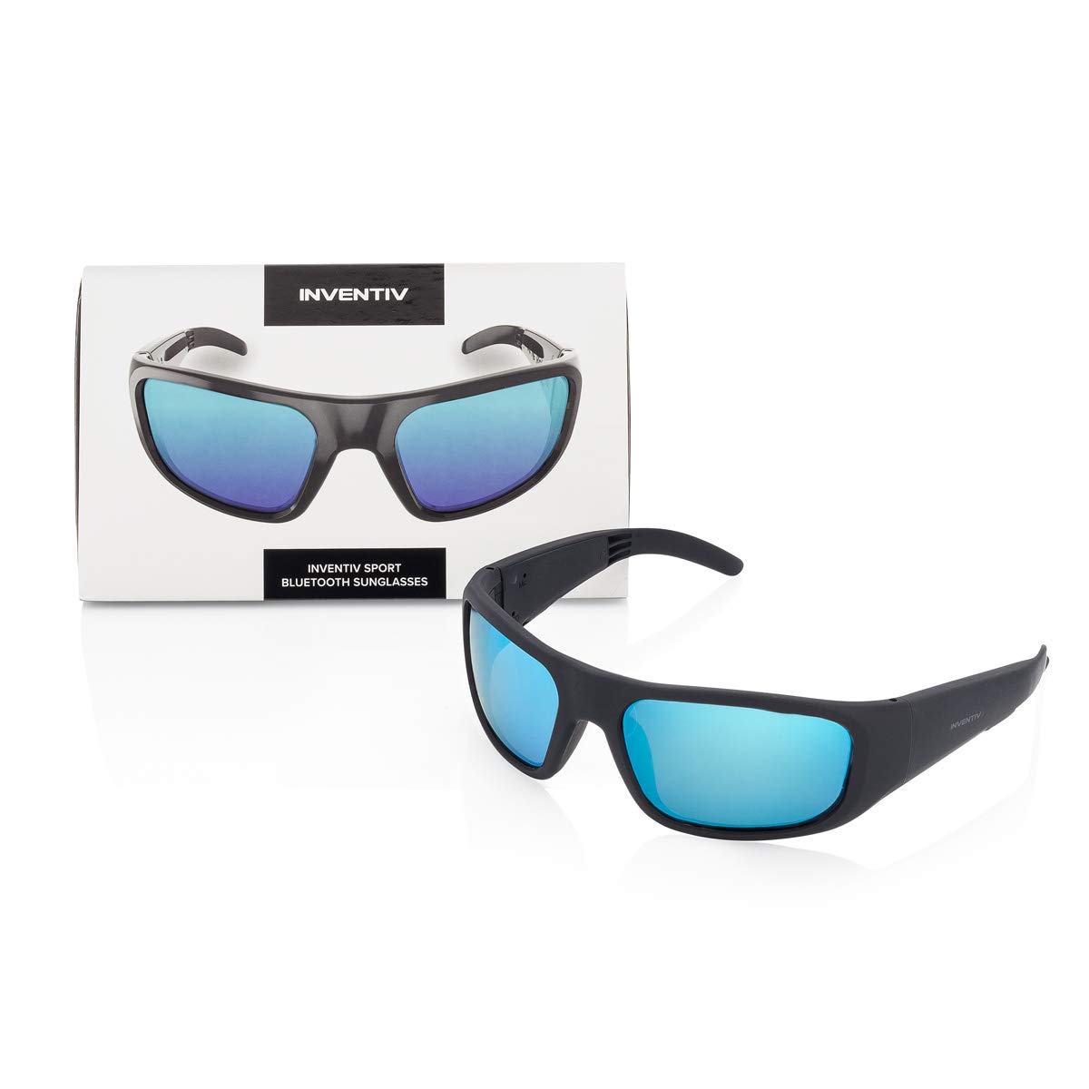 Inventiv Sport Wireless Bluetooth Audio Sunglasses - Open Ear Headphones for Music & Hands-Free Calling, Polarized UV Protection Sunglasses for Men & Women (Black Frame/Blue Lens) - Perfect for Running, Cycling, Driving & Outdoor Activities