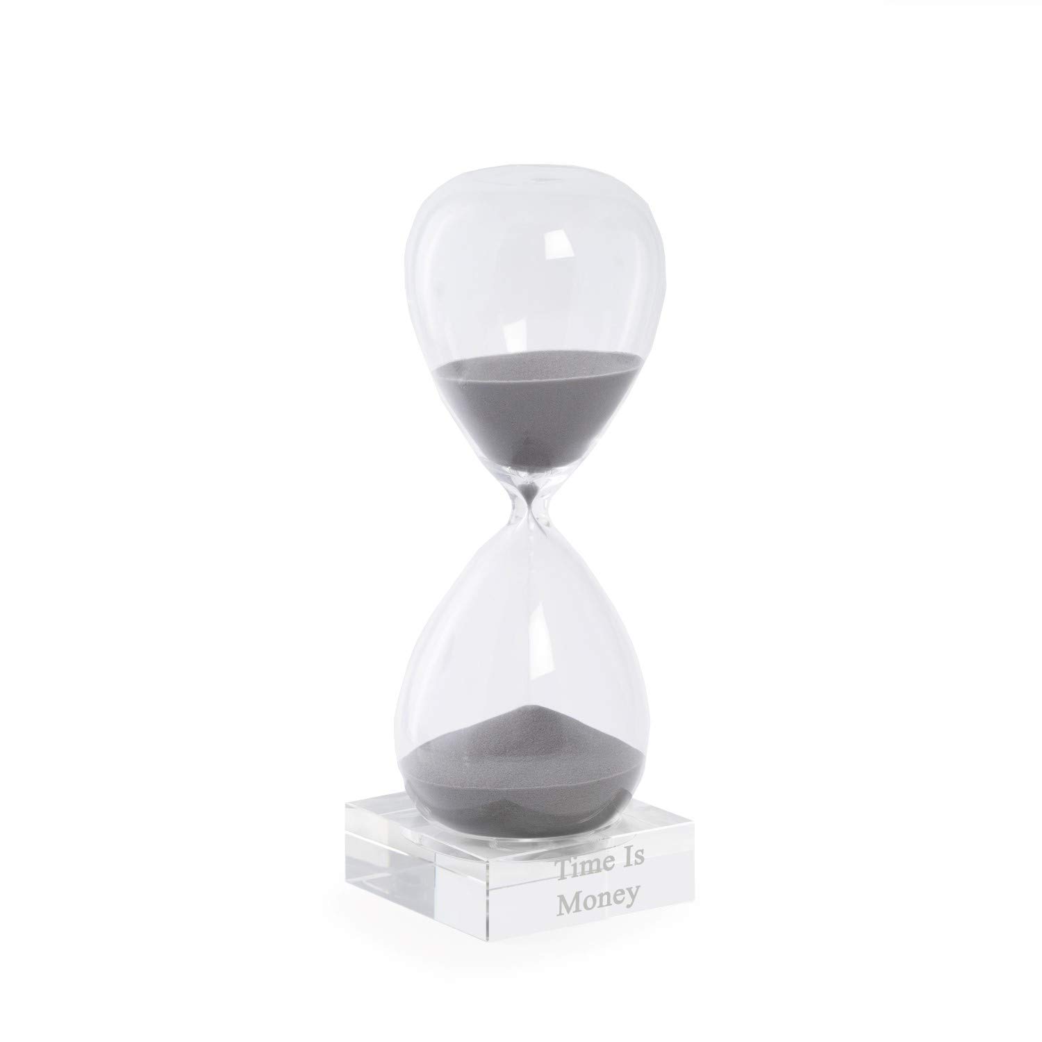 Custom Personalized 60 Minute Hourglass Sand Timer on Crystal Base (Grey) - Perfect for Meditation, Office Decor, and Unique Gifts