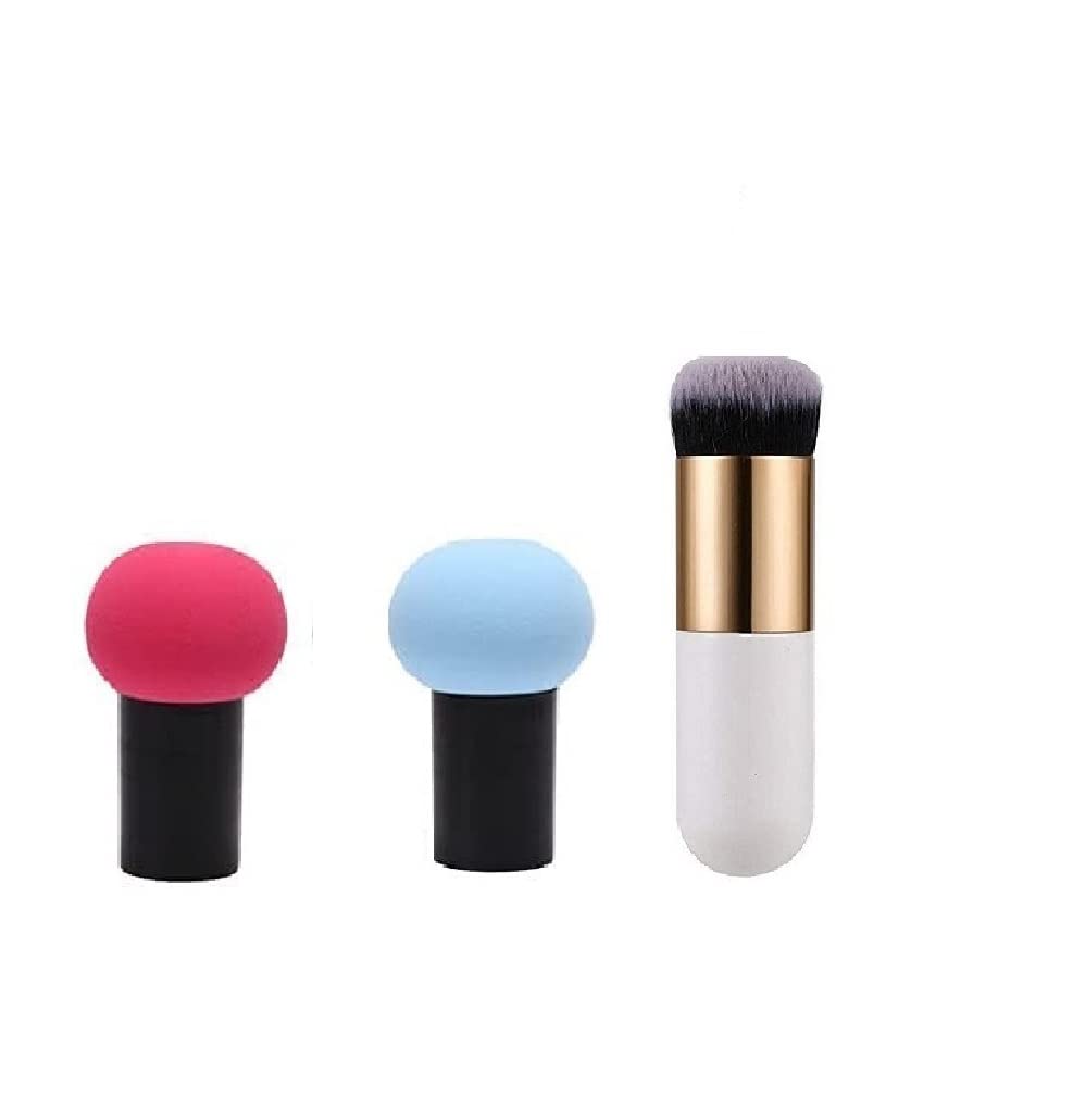 Lusty Soul Premium Extra Soft White Foundation Brush with 2 Sponge Puff Blenders - 3 Pack Set for Flawless Makeup Application | Professional Makeup Brush Kit for Liquid, Cream & Powder Foundation | Perfect for Daily Use, Travel & Makeup Artists
