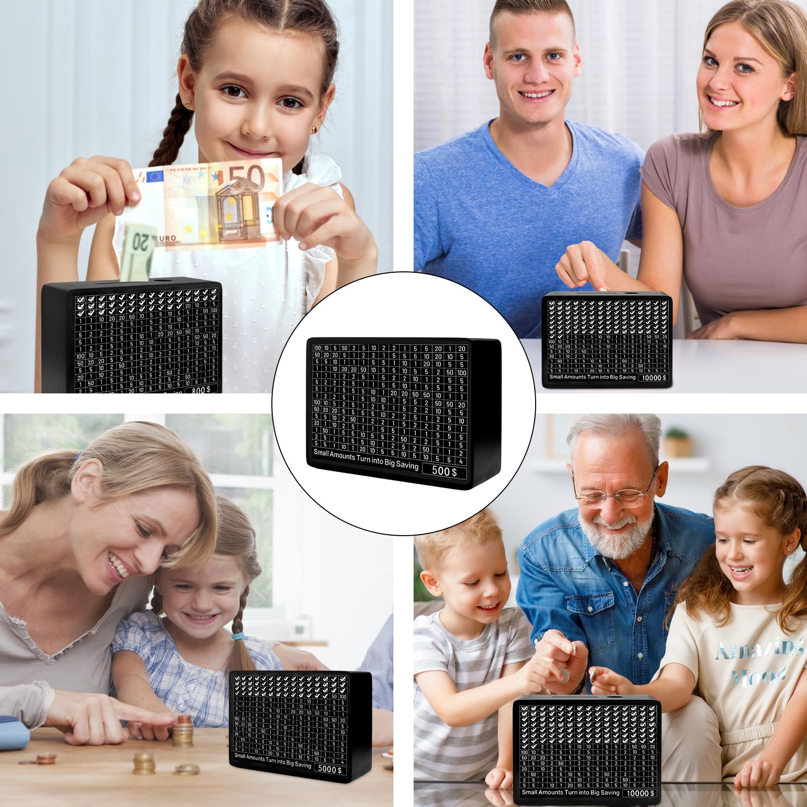 Meetory Wooden Money Box with Digital Counter - 10,000 Dollar Capacity, 10 Saving Goals - Black One Piece Cash Vault for Kids, Boys & Girls | Perfect Gift for Birthday, Allowance Saving & Financial Education