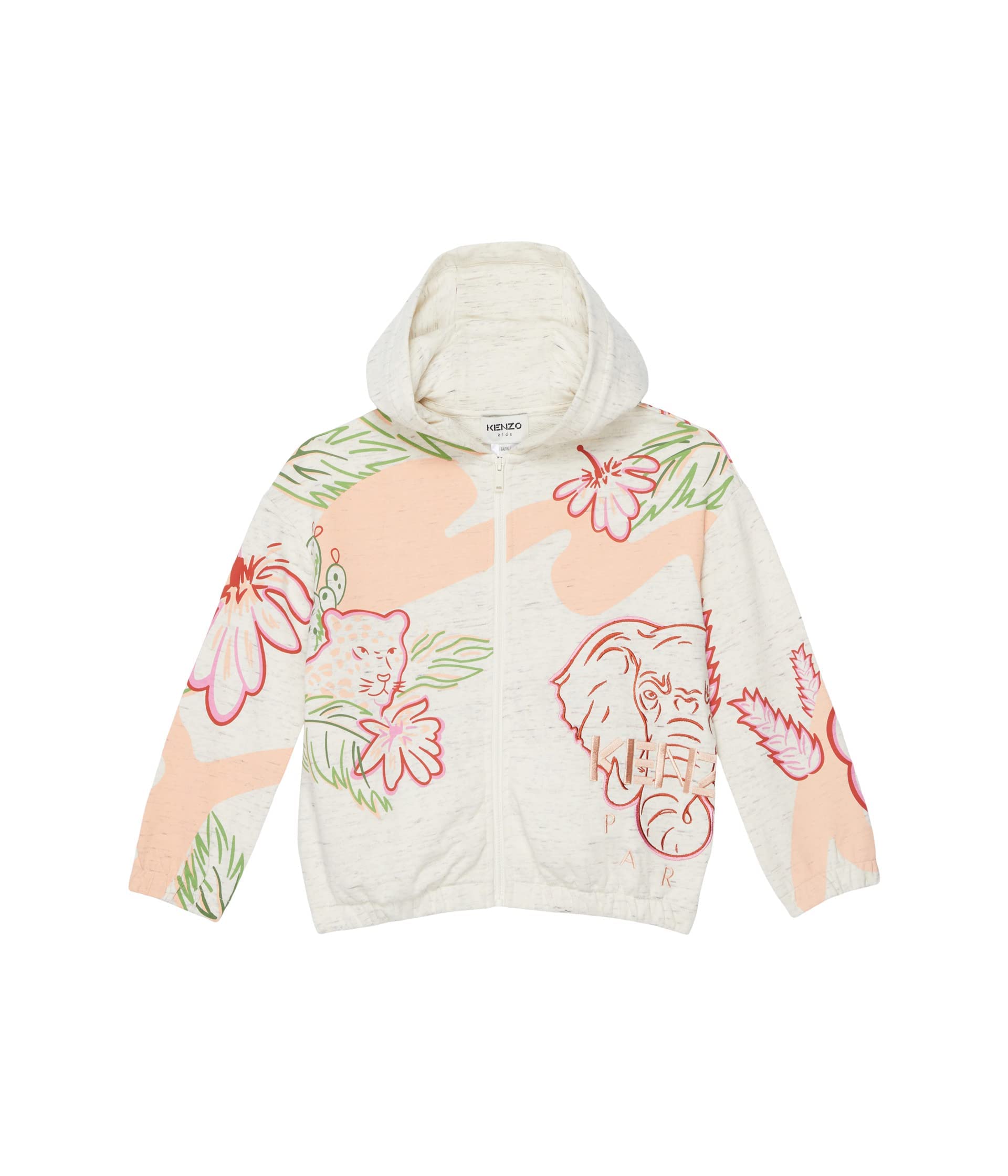 Kenzo Girls' Printed Zip-Up Hoodie for Little & Big Kids - Stylish & Comfortable Pullover for School, Playdates & Outdoor Activities