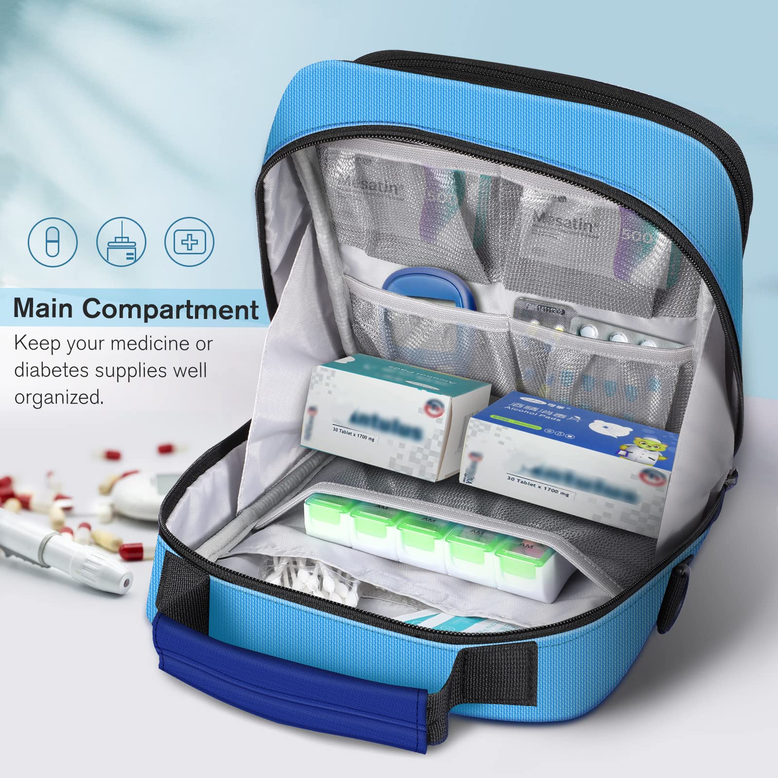 **Insulated Insulin Cooler & EpiPen Carrying Case – Travel Medication Organizer Bag with Shoulder Strap for Diabetes Supplies, Asthma Inhaler, Auvi-Q & Allergy Medicine Essentials (Blue) – Perfect for Travel, Hiking & Emergency Preparedness**