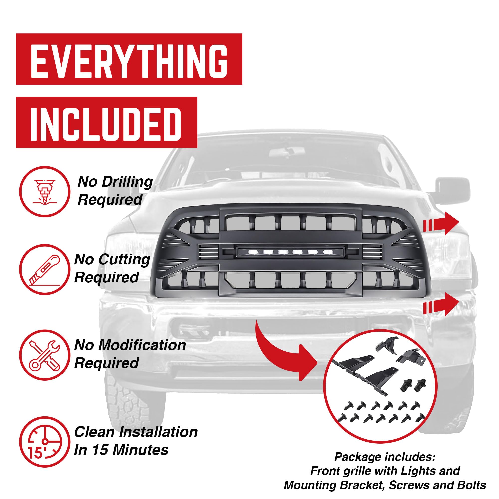 2013-2018 Dodge Ram 2500/3500 Heavy Duty Matte Black Off-Road Grille with LED Lights | American Modified Armor Grille for Enhanced Protection & Style | Perfect for Truck Enthusiasts & Off-Road Adventures