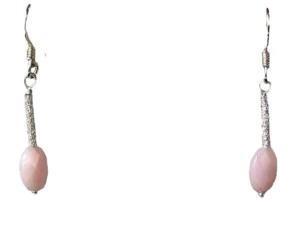 Pink Peruvian Opal Faceted Oval & Stardust Sterling Silver Tube Earrings 5827B | Handmade Dangle Earrings for Women | Perfect for Weddings, Parties & Special Occasions