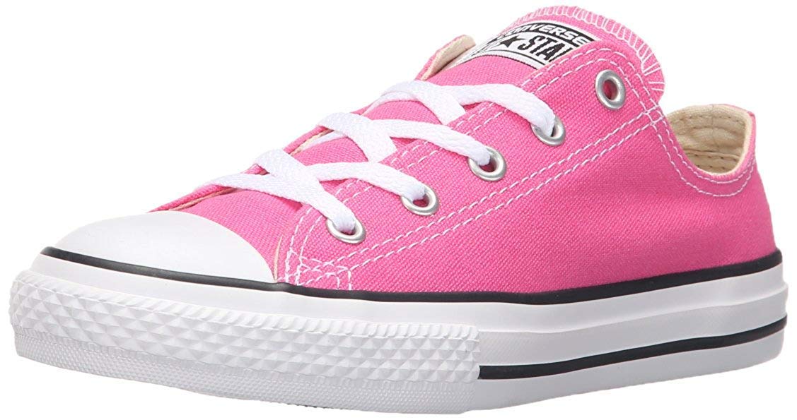 Converse Girls' CTAS OX-K Sneakers - Vivid Pink/Pink | Classic Low Top Canvas Shoes for Casual Wear & School Fashion