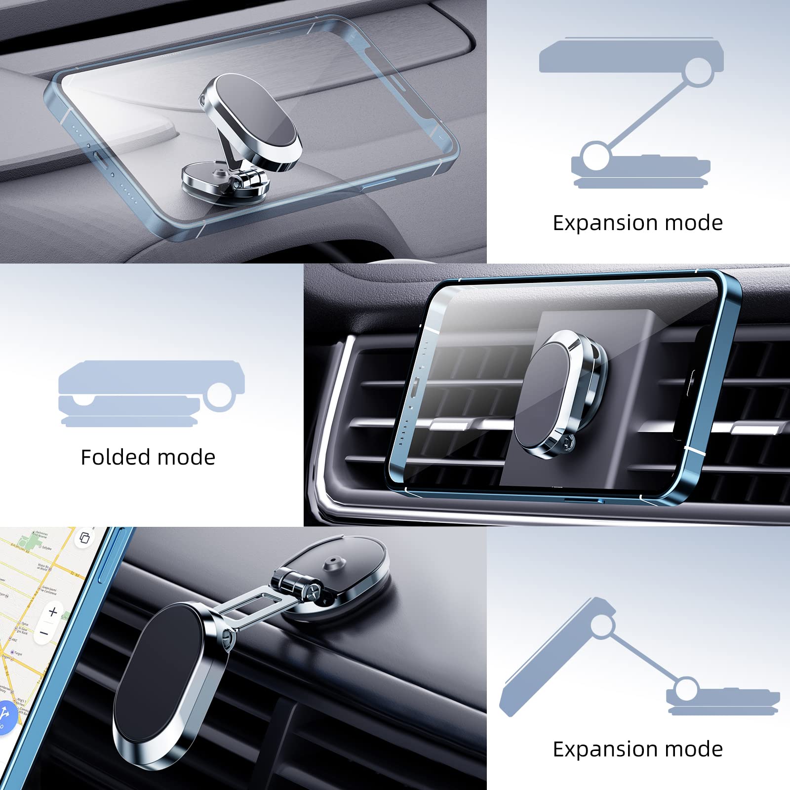 2-Pack Magnetic Phone Holder for Car - Foldable 360° Rotating Dashboard Phone Mount Compatible with iPhone, Samsung, LG & All Smartphones | Secure Hands-Free Driving, GPS Navigation & Video Calling