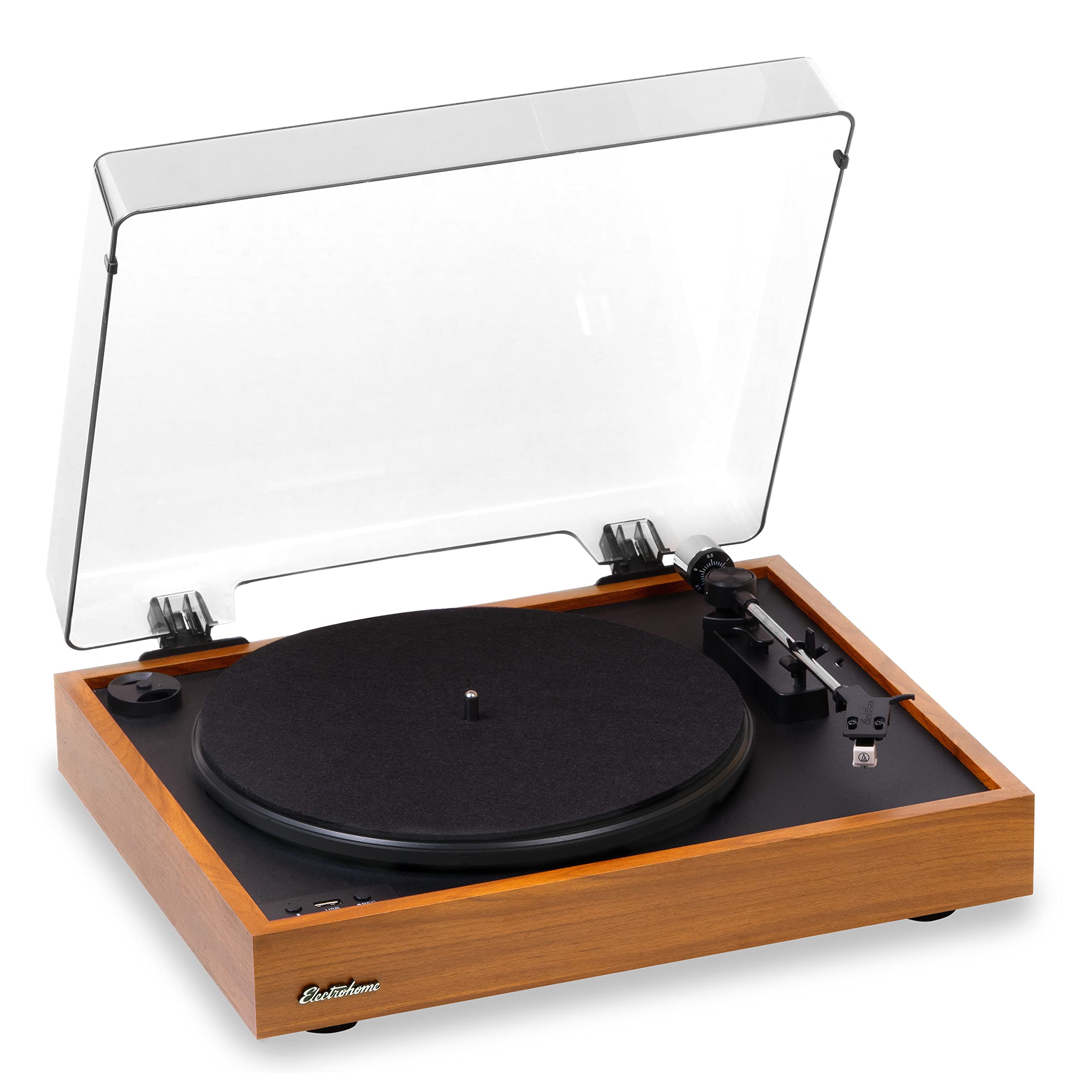 Electrohome Montrose Wireless Bluetooth Turntable - Belt-Drive 2-Speed Vinyl Record Player with Audio-Technica Stylus, Vinyl-to-MP3 Recording, Speed Control Motor & Built-in Preamp - Perfect for Home Entertainment & Vintage Music Lovers (RR36, Wood Plinth)