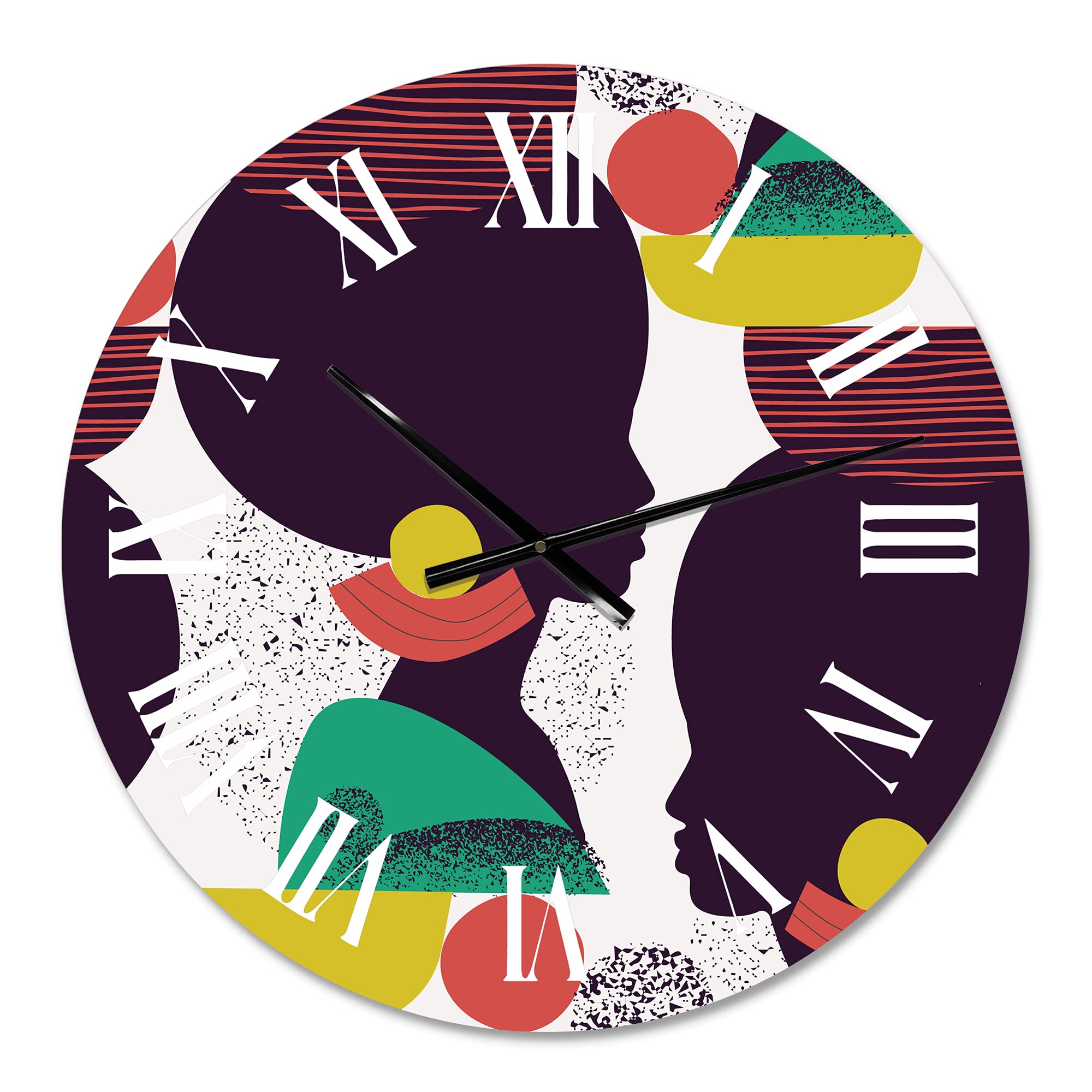 DesignQ Modern Wall Clock - Ethnic Geometric Silhouette of African American III - Large Decorative Wall Clock for Living Room, Bedroom & Office - Unique Home Decor & Gift Idea