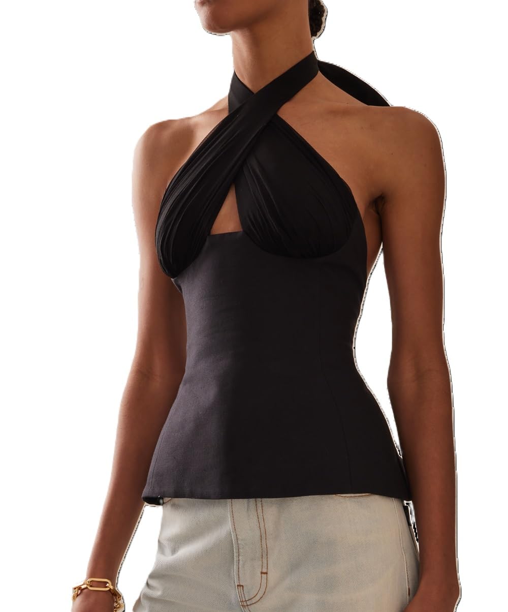 Women's Silky Halter Neck Crop Top - Sleeveless Crisscross Wrap Tank Top | Y2K Summer Slim Fit Backless Cami Top for Beach, Party & Night Out