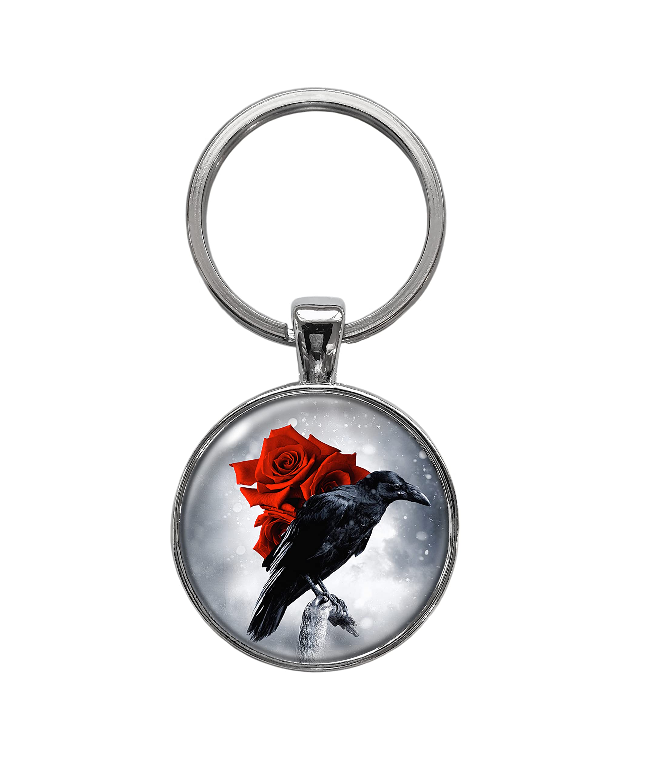 Raven with Red Rose Keychain - Gothic Jewelry for Keys, Bags & Backpacks - Perfect for Halloween, Cosplay & Gothic Fashion Accessories