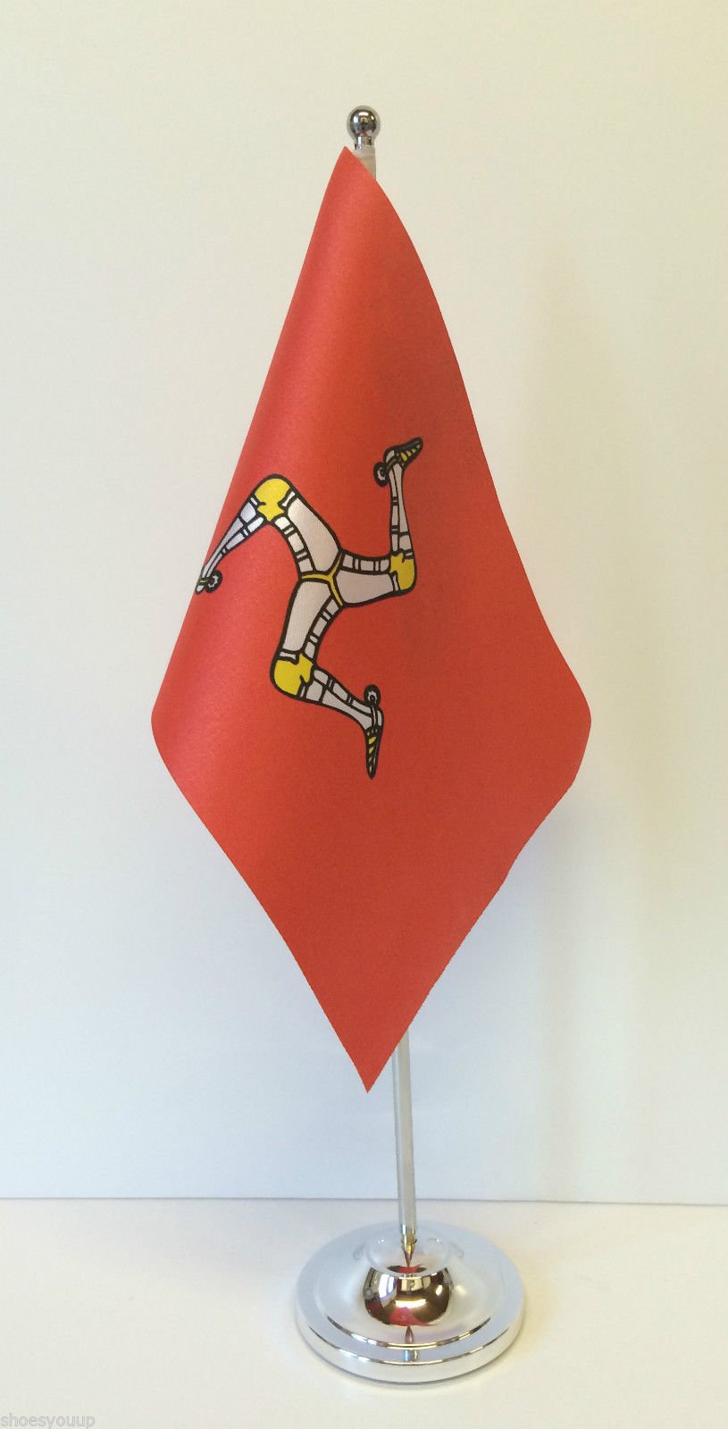 Isle Of Man Manx Satin Flag with Chrome Base - 12