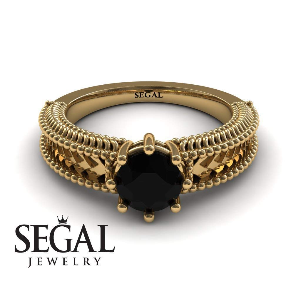 Victorian Engagement Ring 14K Yellow Gold Antique Filigree Ring with Black Diamond - Harper | Vintage Inspired Wedding Jewelry for Brides & Romantic Proposals