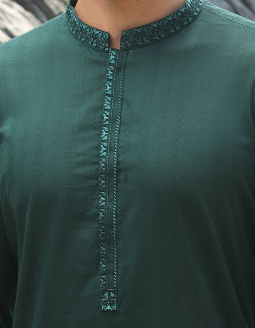 Stylish Cotton Bottle Green Kurta by J. Junaid Jamshed - Perfect for Casual Wear, Festivals & Ethnic Outfits