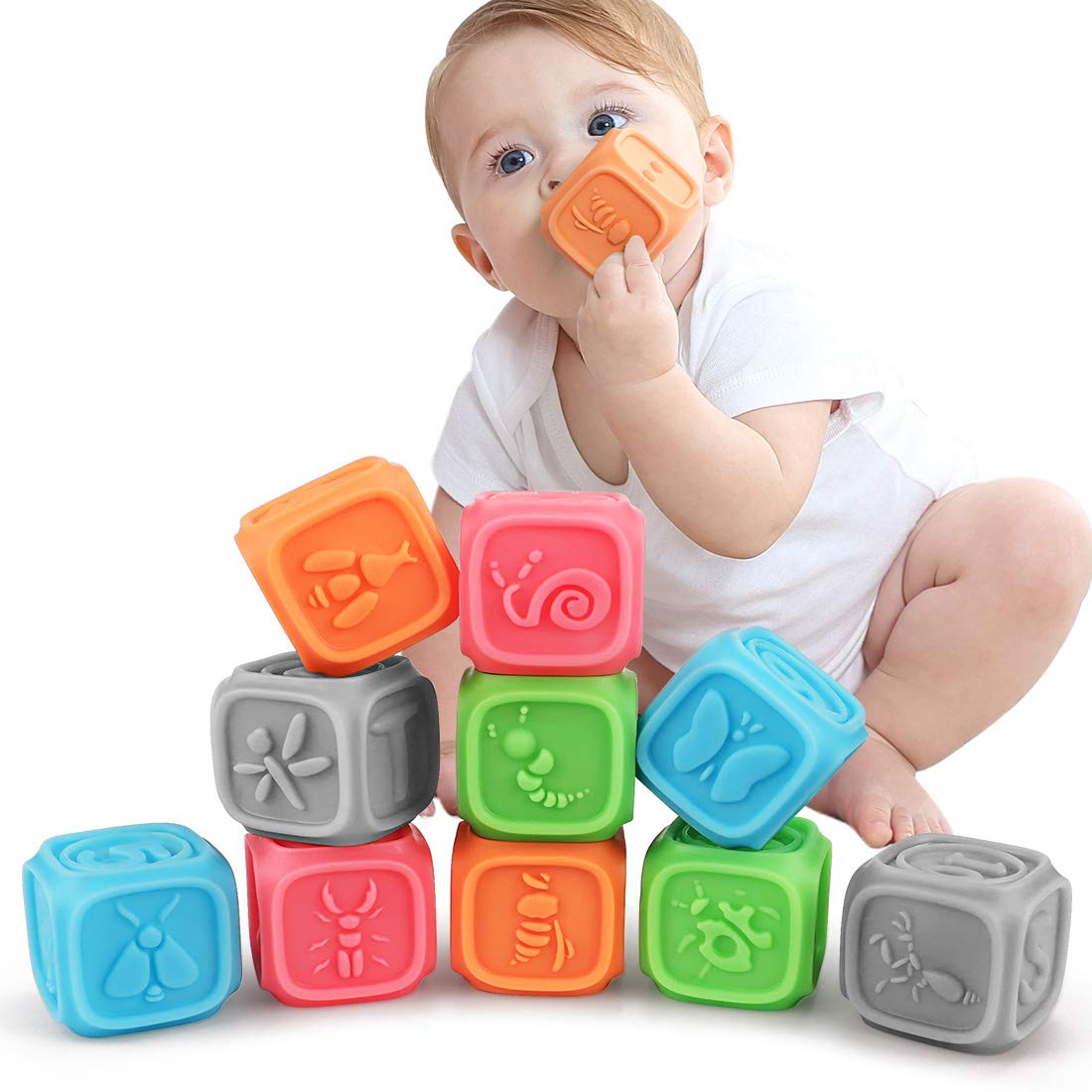 TUMAMA Soft Baby Building Blocks for Toddlers 0-3 Years - Educational Chew Toys with Numbers, Shapes, Animals & Letters - Safe Bath Toys for Sensory Play & Early Learning Development