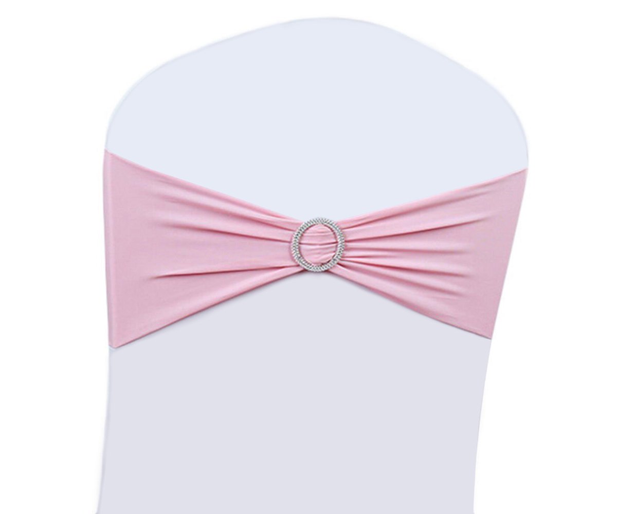 100PCS Pink Stretch Spandex Chair Bows & Sashes - Wedding Chair Decorations for Party, Ceremony, Reception, Banquet - Elegant Chair Covers for Indoor & Outdoor Events