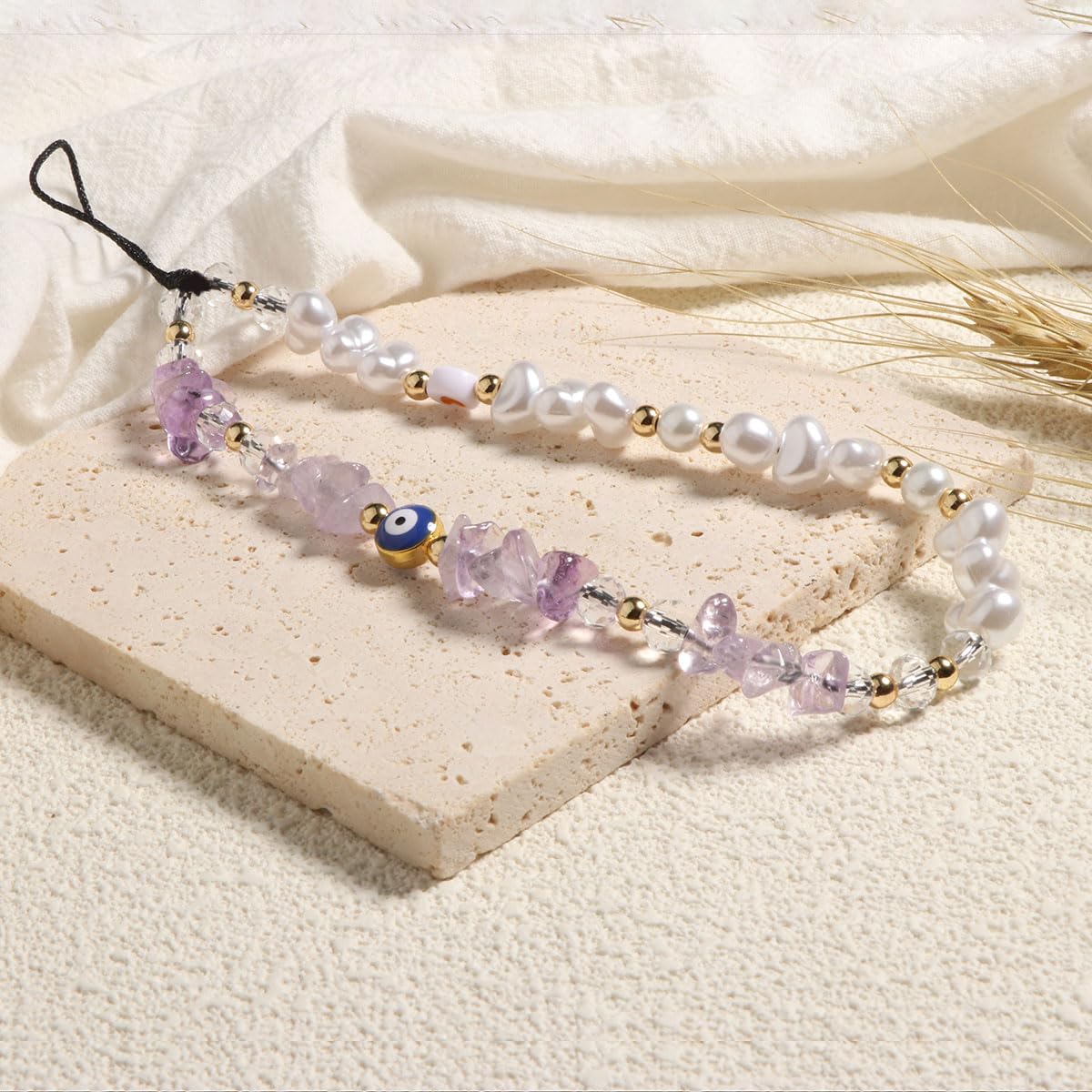 Evil Eye Phone Charm Strap - Beaded Crystal Phone Lanyard with Evil Eye Protection - Kawaii Preppy Phone Keychain for Women & Girls - Perfect for iPhone, Samsung, Keys & Backpacks