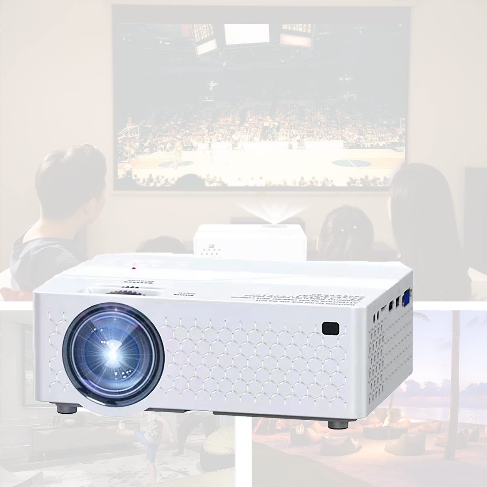 WiFi Bluetooth Projector - 4K HD Mini Projector with Eye Protection, Compatible with Android iOS, Smartphone, PC, TV Box, HDMI & USB - Perfect for Home Theater, Outdoor Movies & Gaming (Wireless)