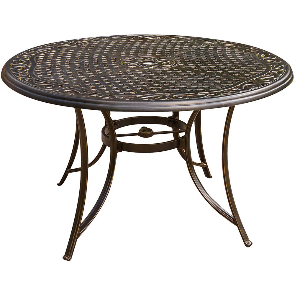 Hanover Traditions 5-Piece Outdoor Patio Dining Set - 48'' Round Rust-Resistant Table & 4 Swivel Rocker Chairs with Weatherproof Autumn Berry Red Cushions - Modern Garden Furniture for Backyard, Deck, and Poolside Dining