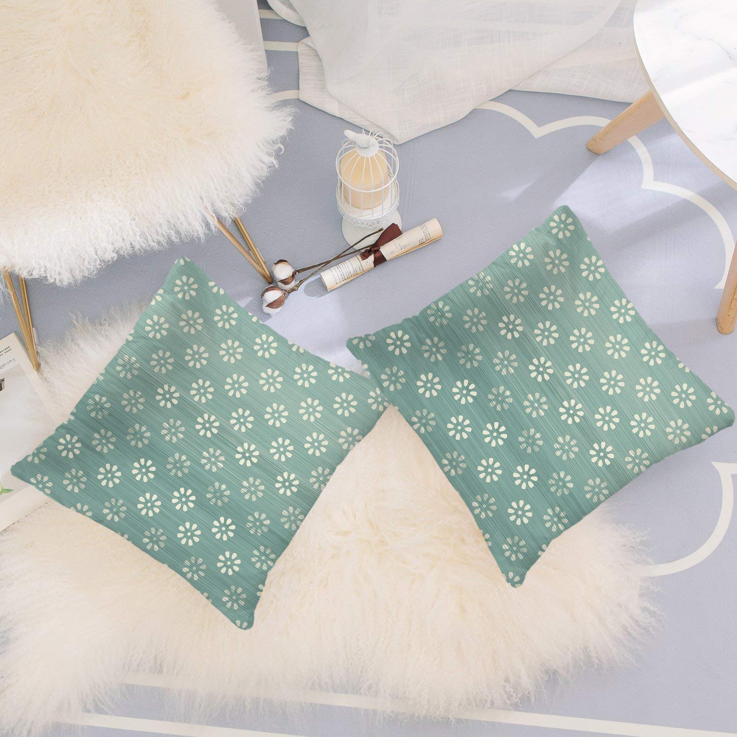 Batmerry 20x20 Inch Blue Geometric Decorative Pillow Covers Set of 2 - Polka Dot & Abstract Flower Pattern Double Sided Square Throw Pillow Covers for Sofa, Bed, Living Room Decor