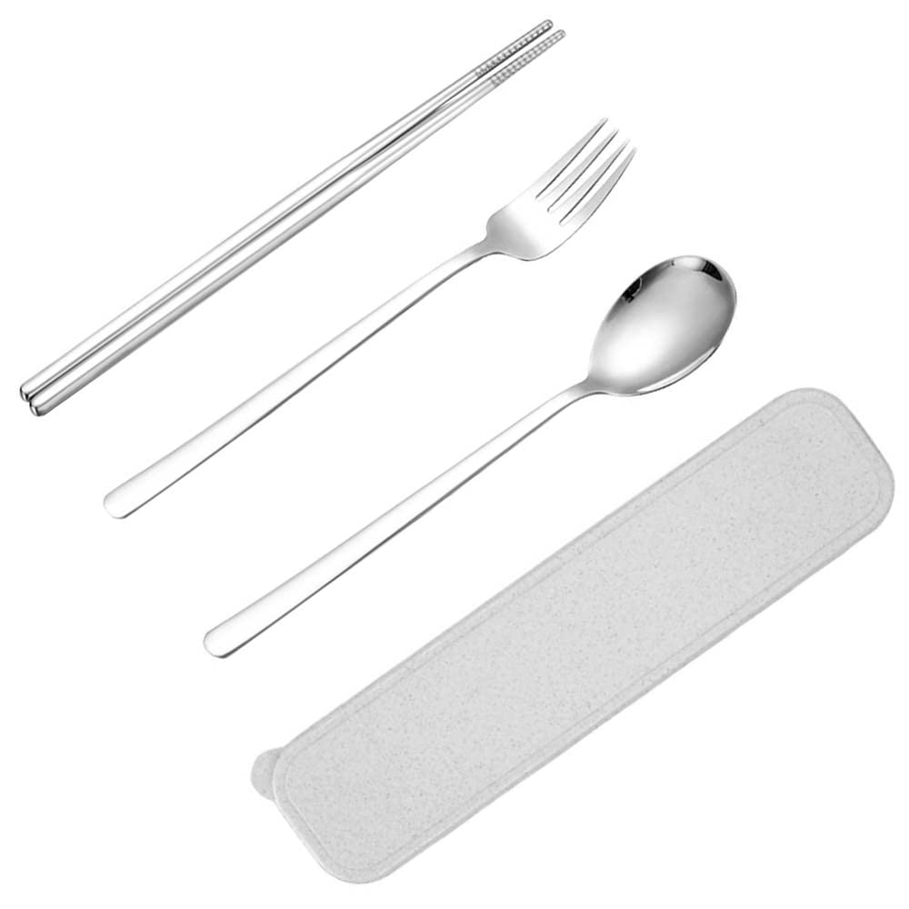 Maigendoo 4-Piece Stainless Steel Cutlery Set - Fork, Spoon & Chopsticks | Matte Silver Flatware with Travel Case | Perfect for Home, Office, School, Picnic & Camping | Durable Kitchen Utensils for Daily Use & Outdoor Dining
