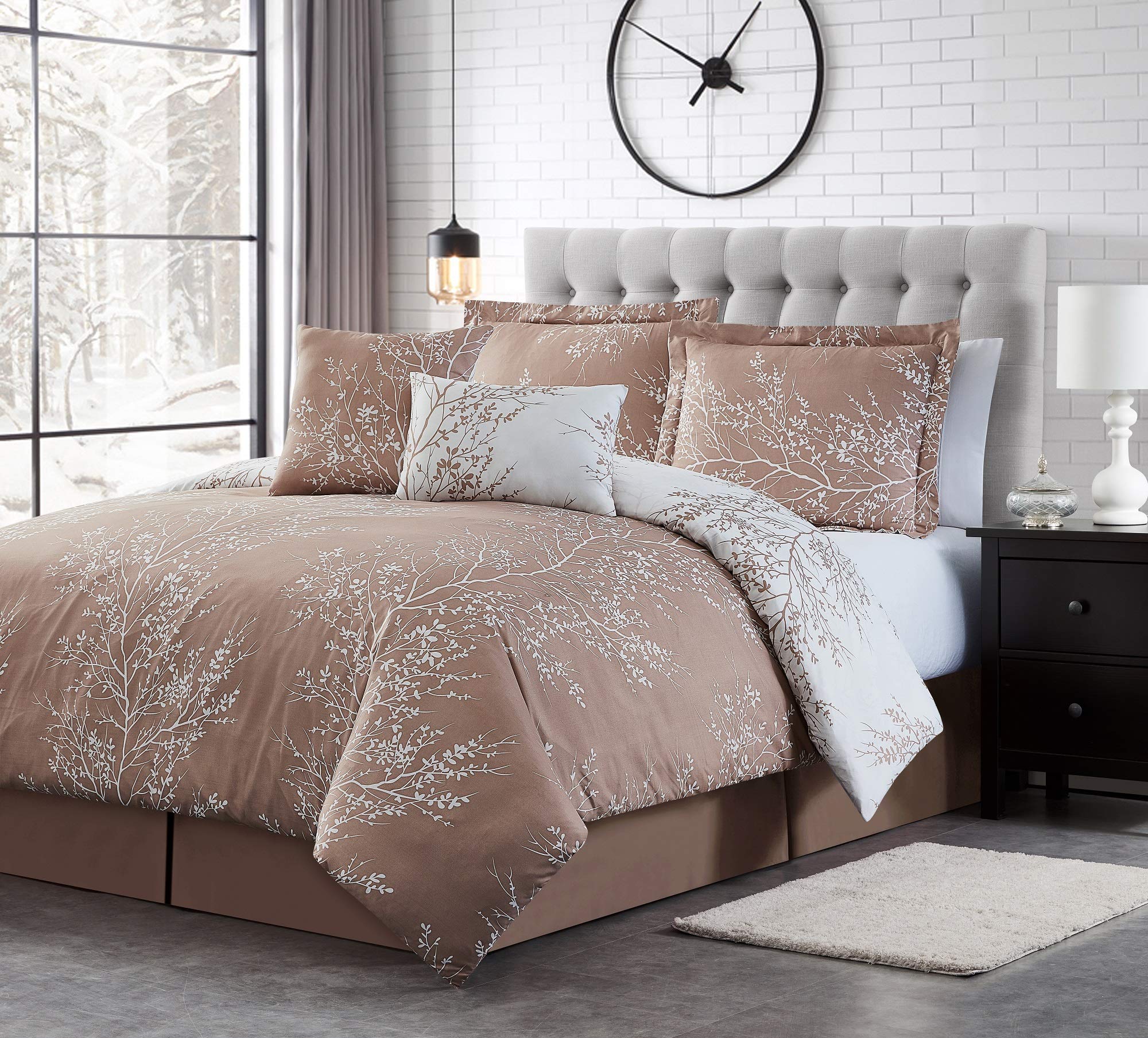 Spirit Linen 6-Piece Queen Comforter Set - Ultra Soft Microfiber Bedding with Elegant Foliage Design - Includes Comforter & Pillow Shams (Taupe, Queen Size) - Perfect for Master Bedroom, Guest Room & Cozy Winter Nights