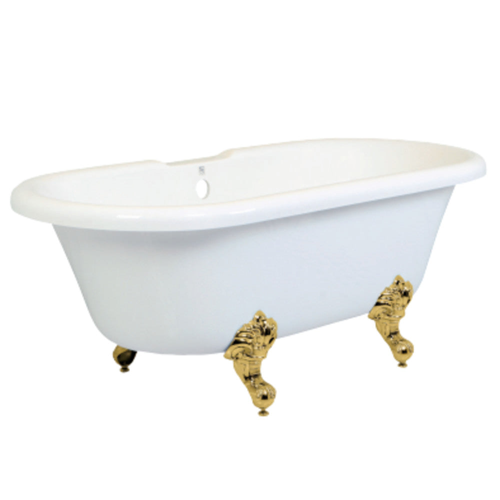 Aqua Eden 67 Inch Acrylic Double Ended Clawfoot Bathtub - No Faucet Drillings, White with Polished Brass Finish | Freestanding Soaking Tub for Luxury Bathroom & Spa Retreat