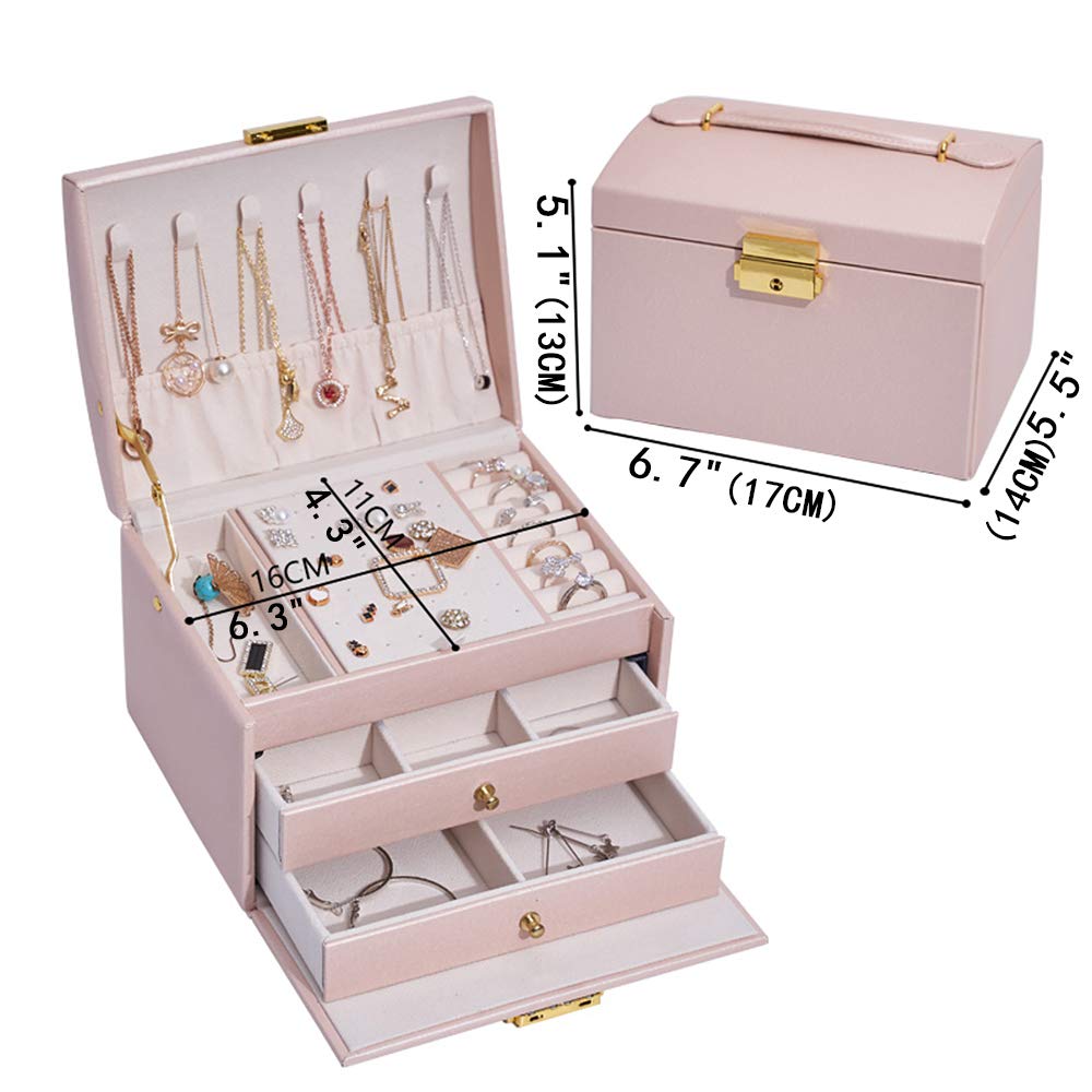 Lockable Jewelry Box with 2 Drawers - Elegant Jewelry Organizer for Women | Perfect for Travel, Home Storage & Gift Giving
