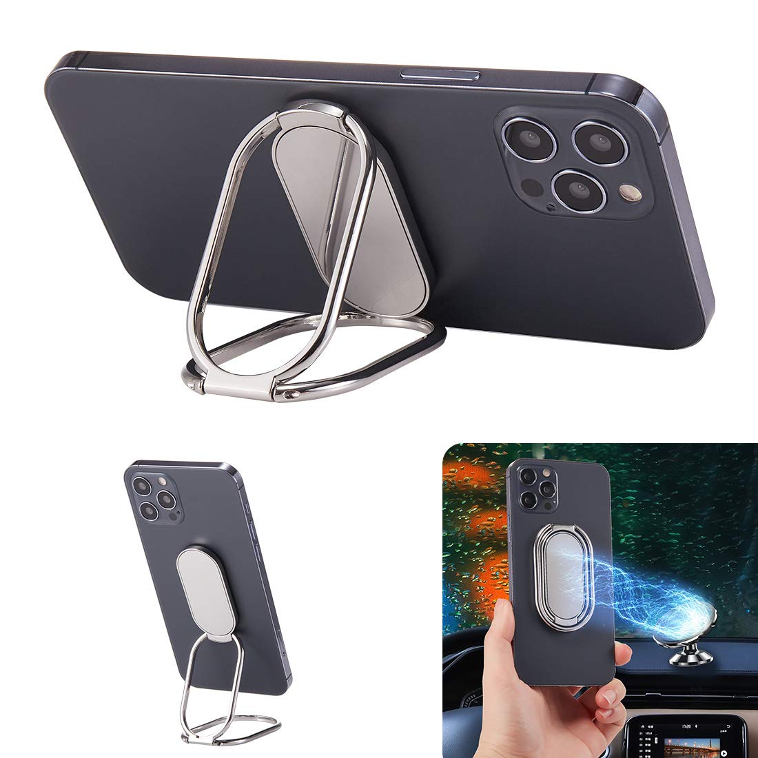 360° Rotating Metal Phone Ring Holder & Kickstand - Foldable Finger Grip for iPhone, iPad, Smartphones | Magnetic Car Mount Compatible | Perfect for Driving, Watching Videos & Hands-Free Use