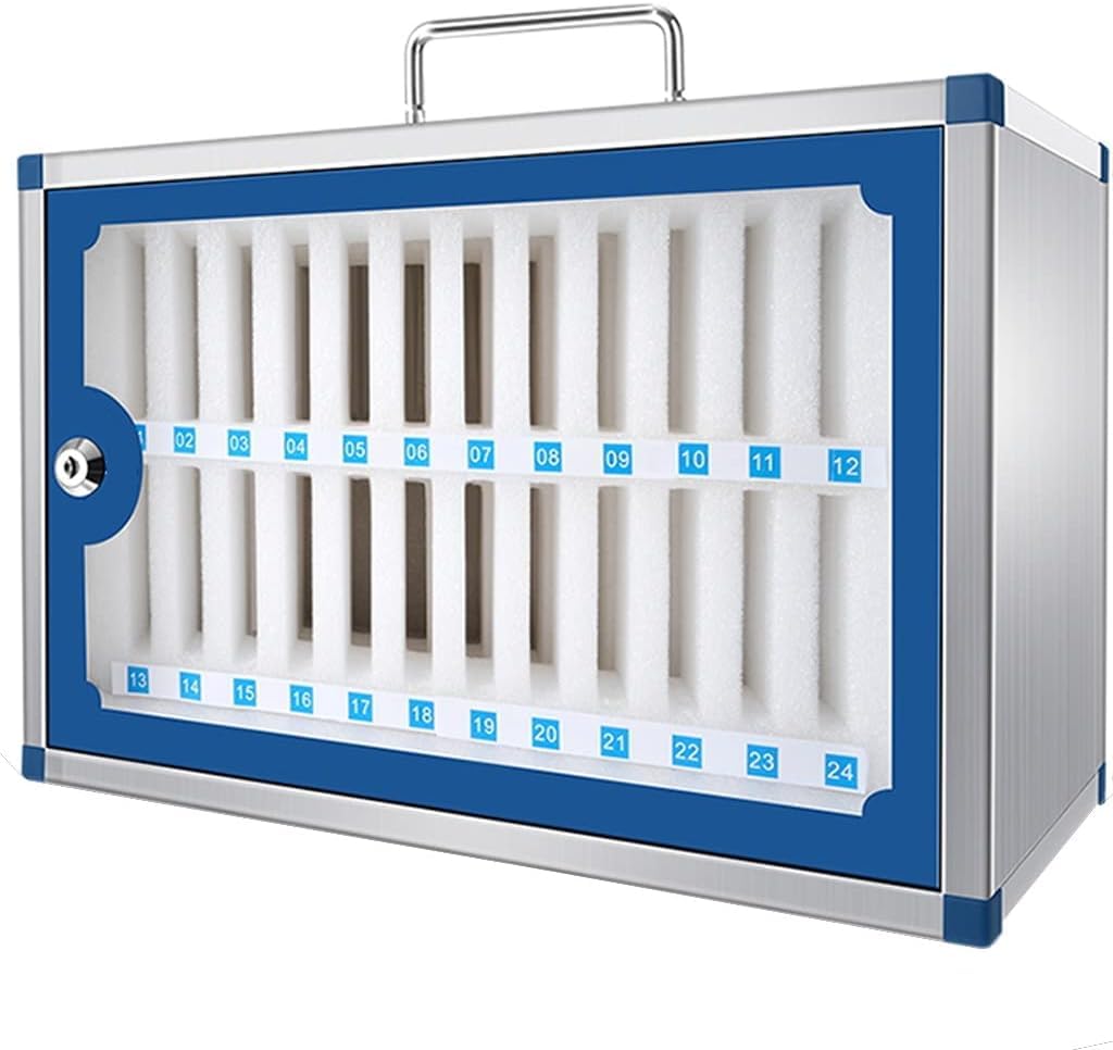 24-Slot Lockable Aluminum Alloy Phone Storage Cabinet - Secure Cell Phone Holder with Key Lock for Classroom, Office & Retail Store Organization