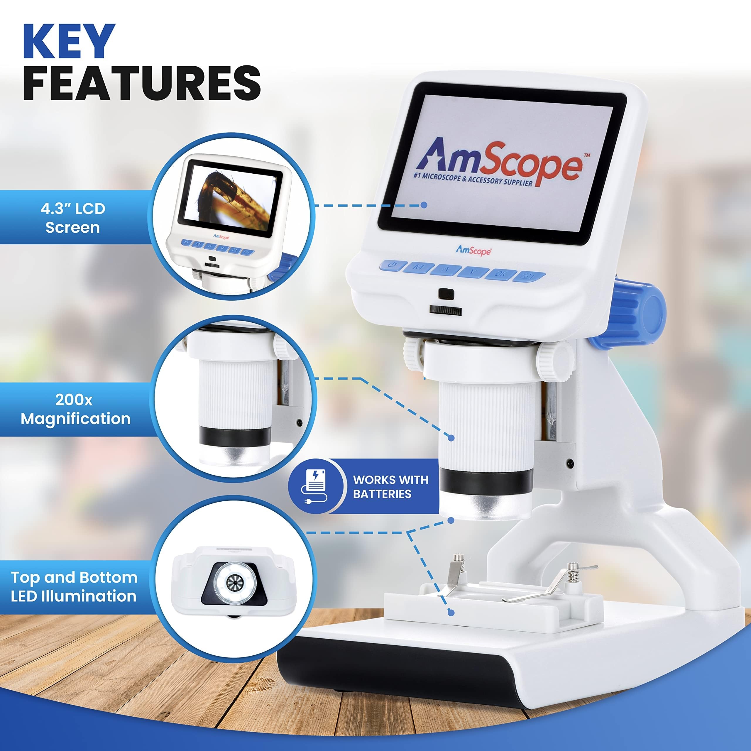 IQCREW 1080P HD Portable LCD Digital Microscope with MicroSD Card | Microbiology Science Kit for Kids & Beginners | STEM Lab Experiments, Classroom Learning & Science Fair Projects
