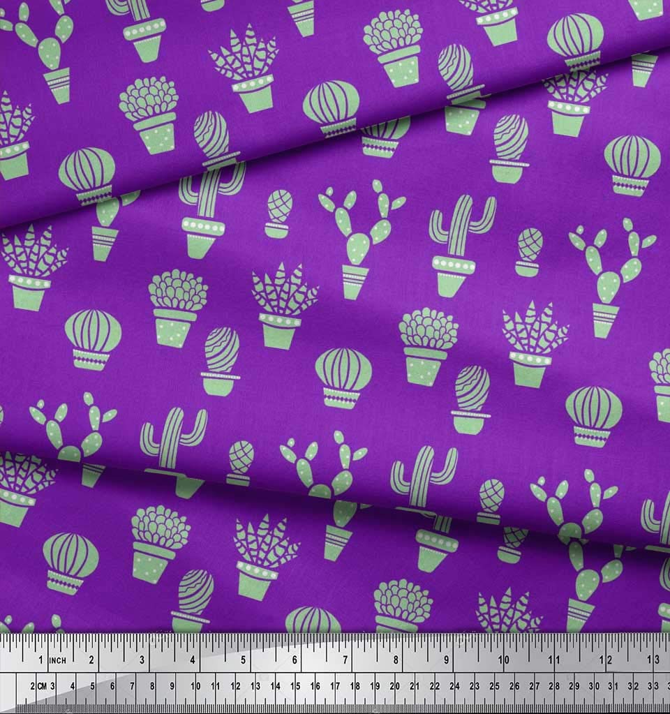 Soimoi Rayon Fabric - 42 Inch Wide Pot & Cactus Tree Print Fabric by The Yard for DIY Crafts, Home Decor, and Sewing Projects