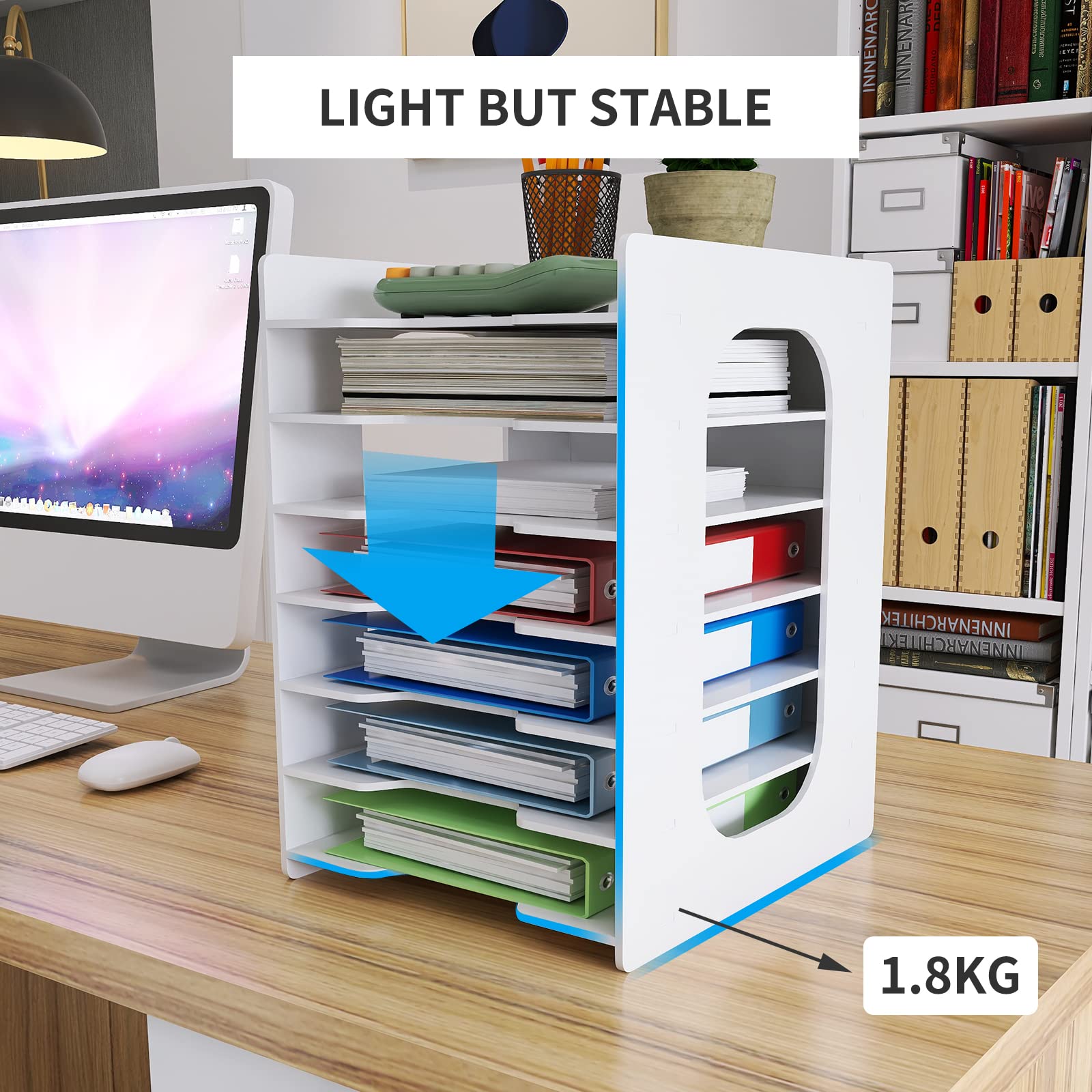 7-Tier White Paper Organizer for Desk - File Holder & Mail Letter Tray, Document Storage Rack for Home Office, School & Classroom - Perfect for Organizing Bills, Notebooks, Office Supplies & Daily Documents