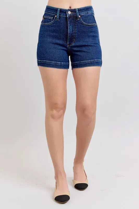Judy Blue High Waist Tummy Control Denim Shorts for Women - Stretchy Comfortable Jean Shorts with Flattering Fit - Perfect for Summer, Beach & Casual Outings