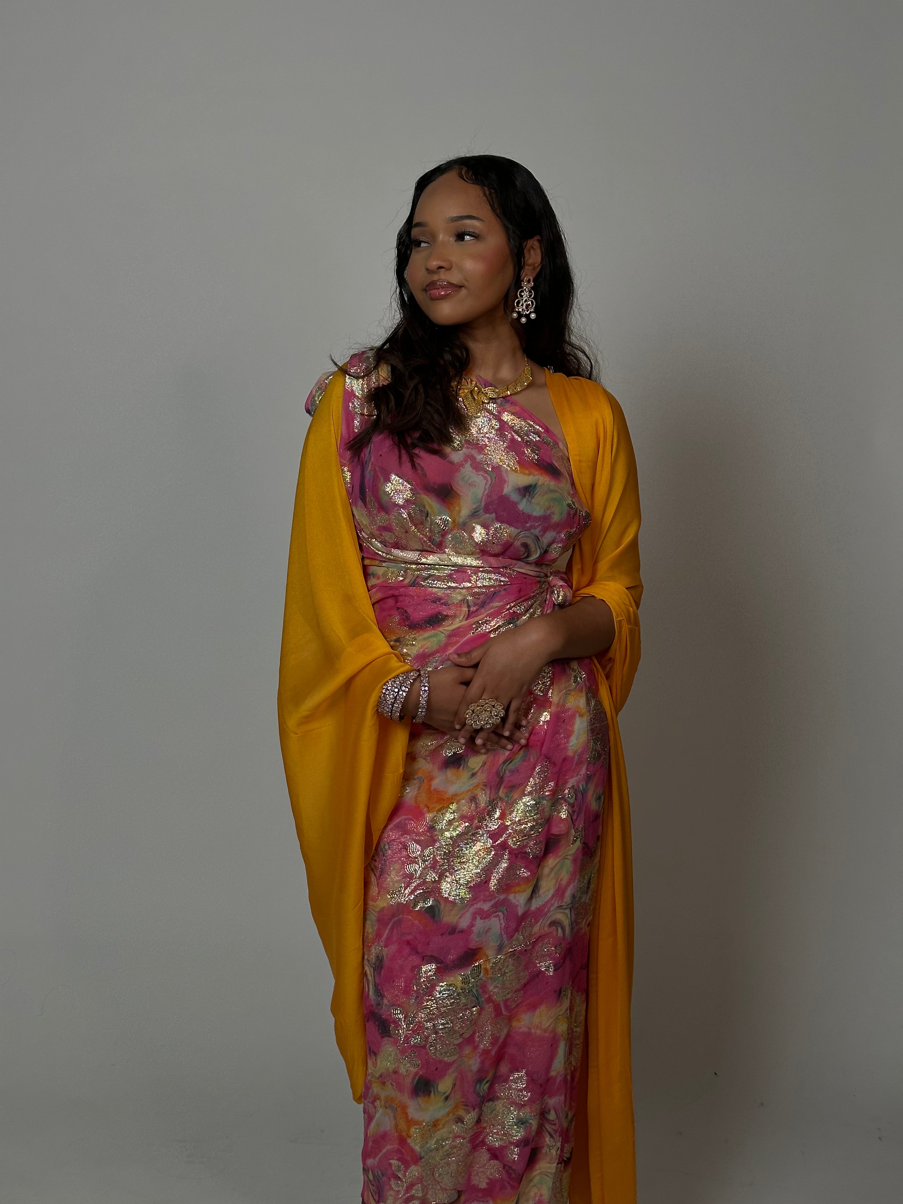 Pink & Orange Golden Somali Dirac/Guuntino - Traditional African Dress for Women - Perfect for Weddings, Parties & Cultural Events