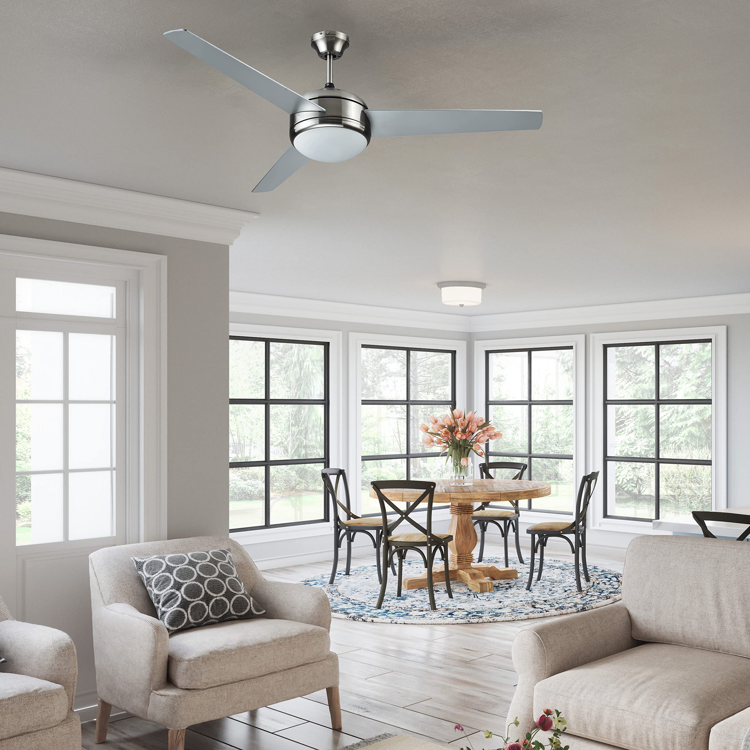 Design House 157339 Treviento 52-Inch Indoor Ceiling Fan with Light Kit in Satin Nickel Finish - Perfect for Living Room, Bedroom, and Office Spaces