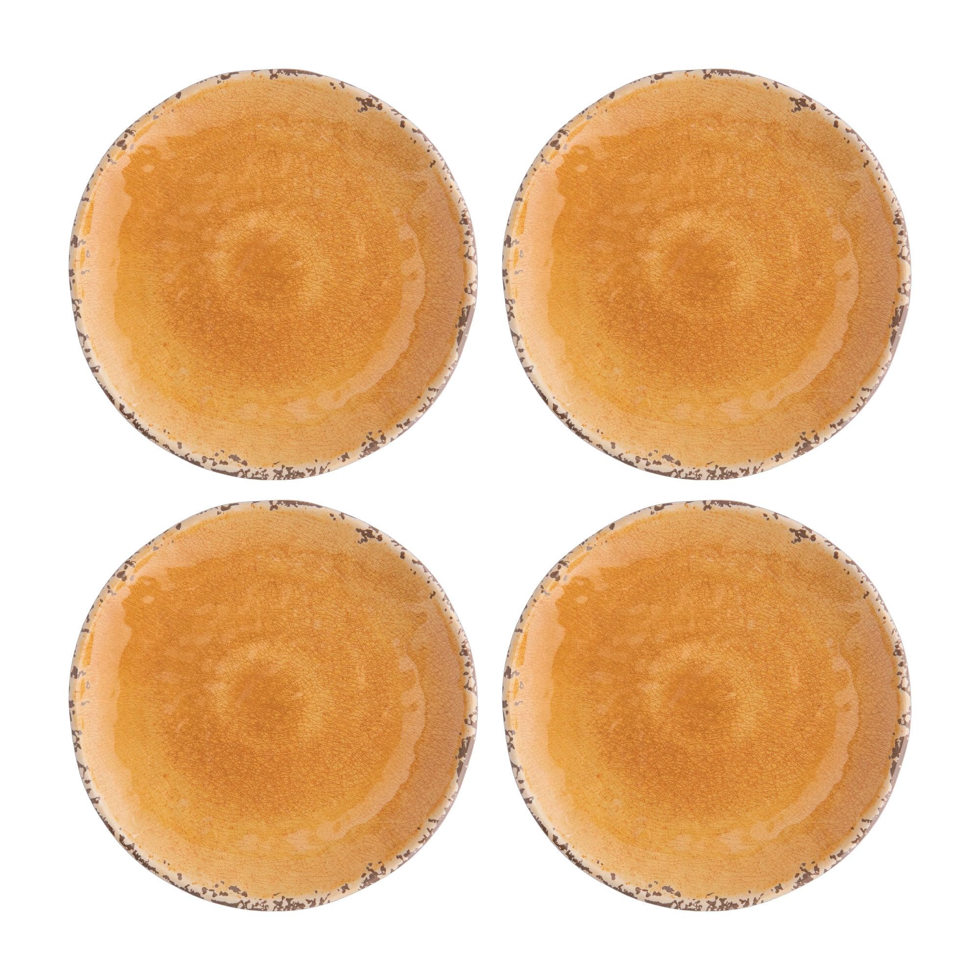 UPware 6 Inch Melamine Dessert Plates Set of 4 - Crackle Orange Small Round Plates for Appetizers, Snacks, Fruits & Side Dishes - Durable Party Plates for Indoor/Outdoor Dining, Picnics & Entertaining