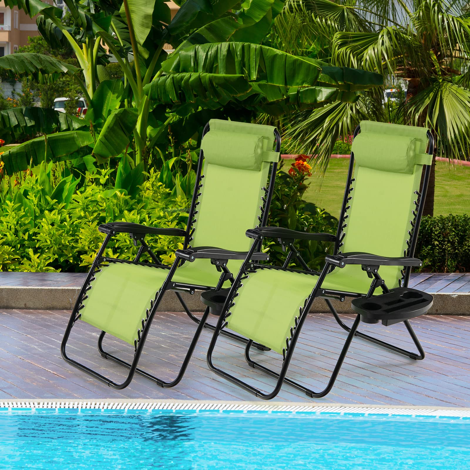 **HAPPYGRILL Zero Gravity Lounge Chairs Set of 2 - Adjustable Reclining Outdoor Patio Chairs with Cup Holder for Backyard, Beach, Poolside & Camping - Heavy Duty Folding Chairs for Relaxation**    *(Use Cases: Perfect for sunbathing by the pool, relaxing in the backyard, beach vacations, camping trips, or enjoying outdoor gatherings with friends and family.)*