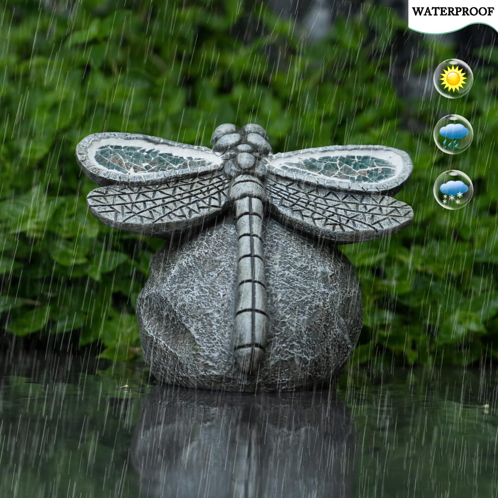 Solar Dragonfly Garden Statue - Outdoor Resin Dragonfly Decor with Solar Light for Patio, Balcony, Yard - Weatherproof Lawn Ornament - Perfect Garden Gift for Mother's Day, Birthday & Home Decoration