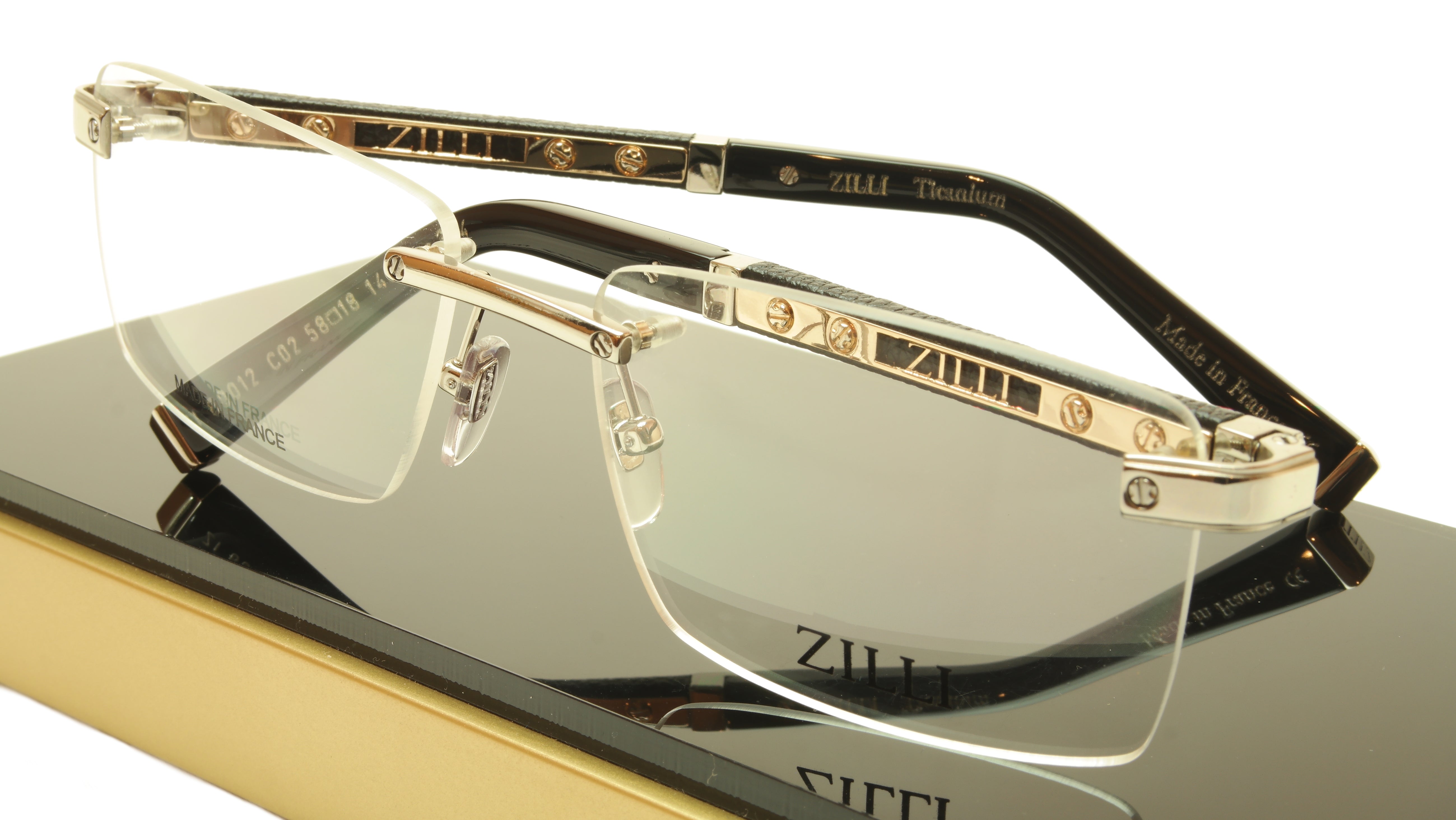 ZILLI Handmade Acetate & Leather Eyeglasses Frame with Titanium Details - France Crafted ZI 60012 C02 | Luxury Reading Glasses for Office & Formal Occasions
