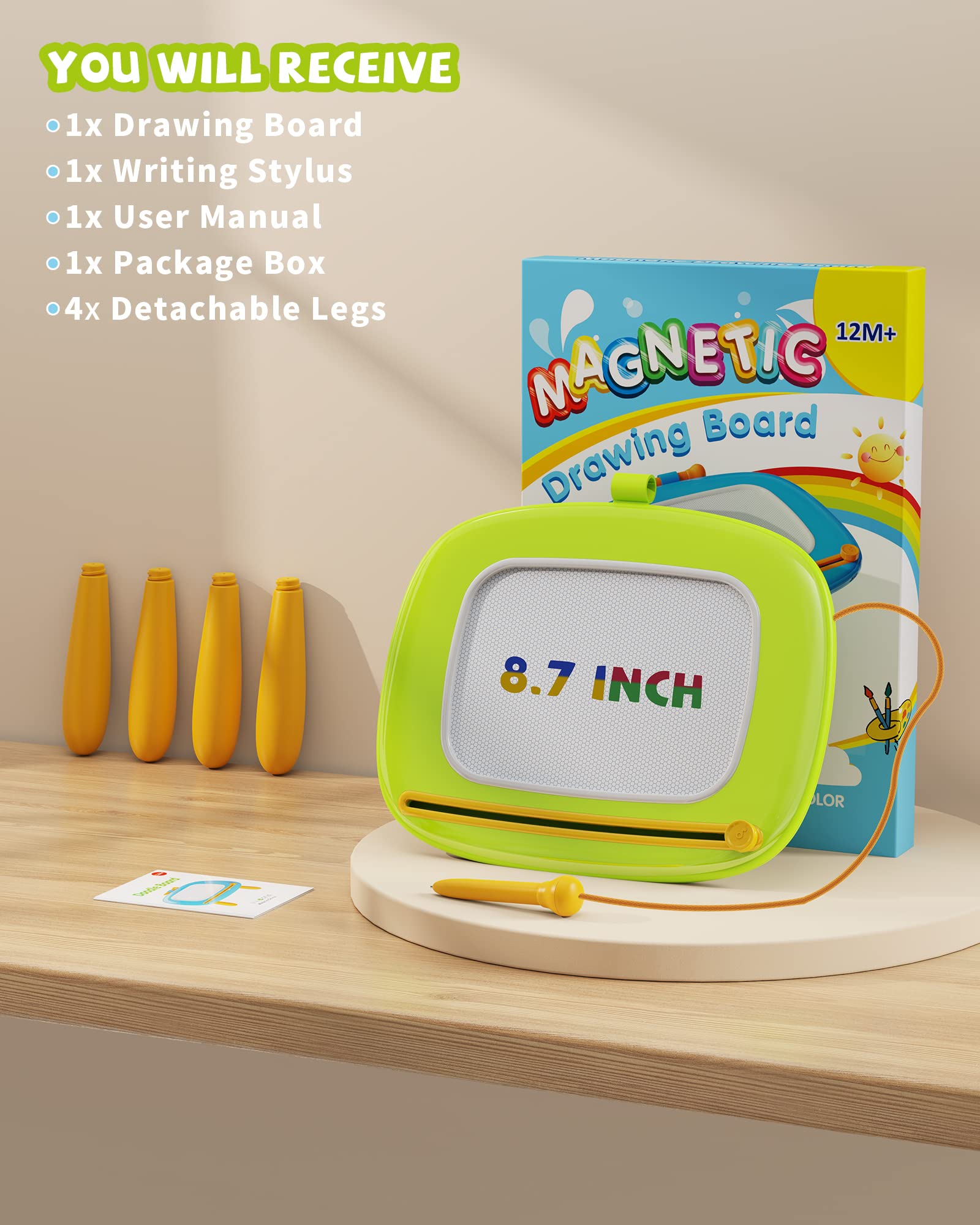 Magnetic Drawing Board for Toddlers 1-3 - Educational Sensory Toy for Birthday & Christmas Gifts - Green
