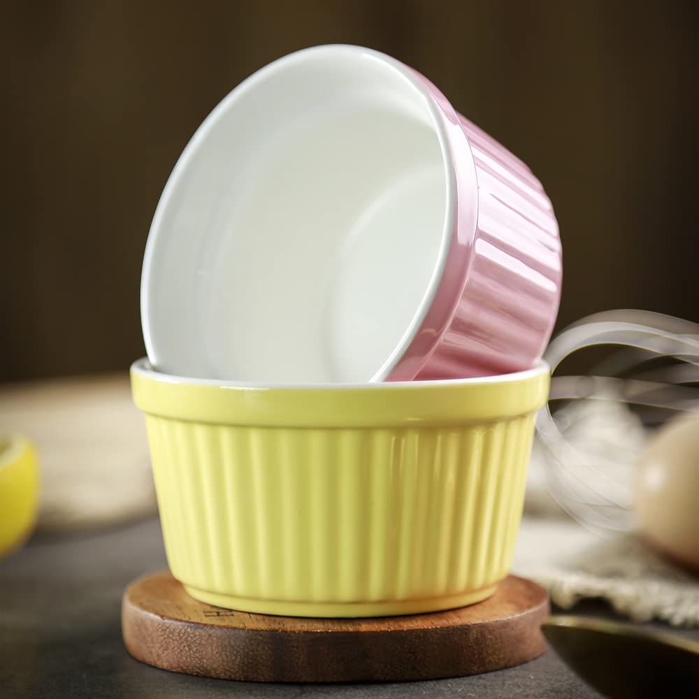 6oz Porcelain Ramekins Set of 6 - Oven Safe Baking Bowls for Creme Brulee & Souffle