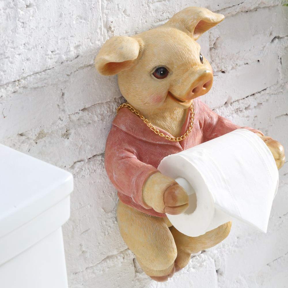 Wall Mounted Toilet Paper Holder - Creative Piglet Shape Resin Tissue Roll Stand for Bathroom, Kitchen, Living Room | Space-Saving Bathroom Organizer & Decorative Home Accessory (Blue/Pink) - Perfect for Small Spaces, Guest Bathrooms & Kids' Rooms