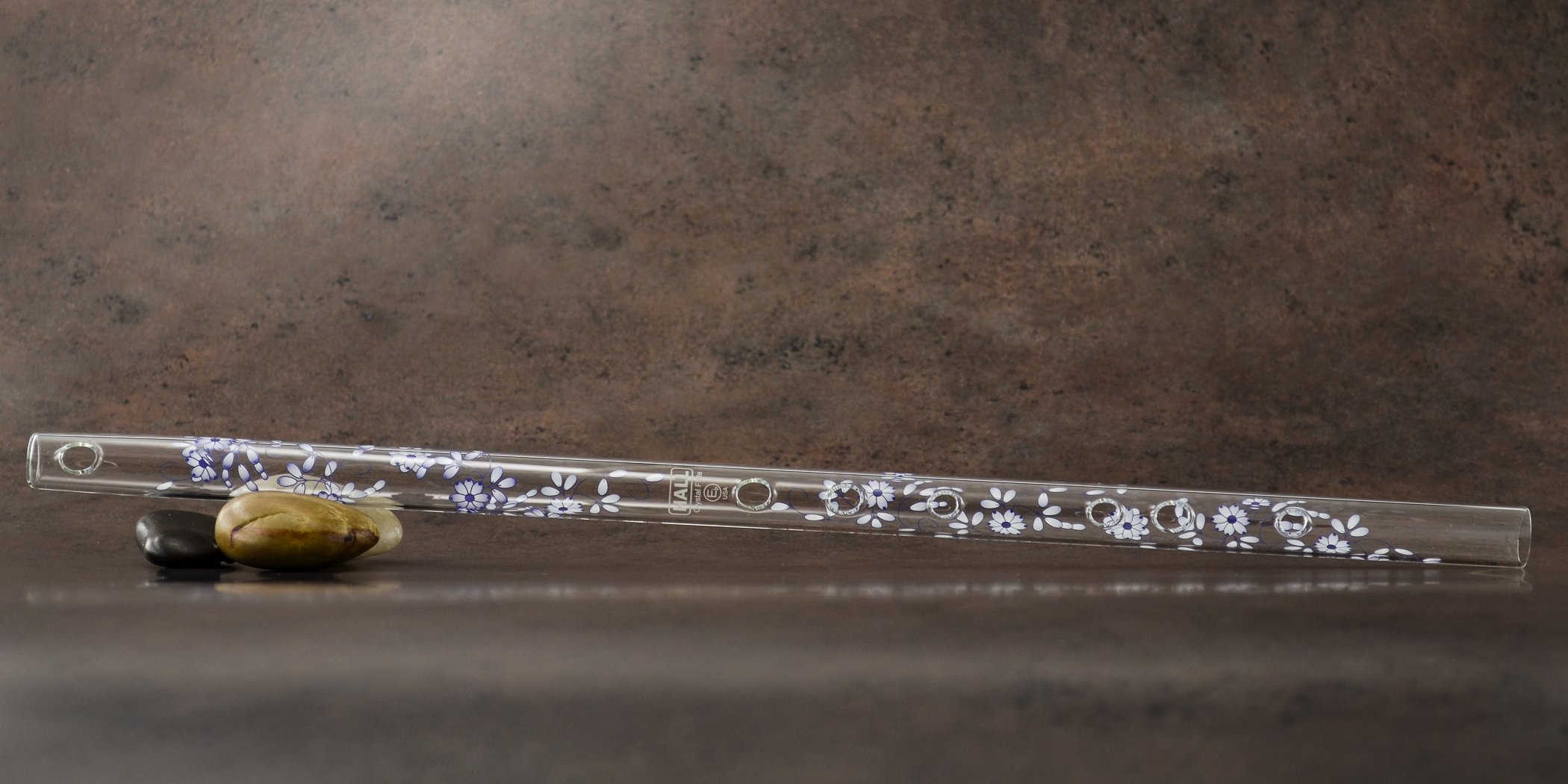 Hall Crystal Flute 12116 - Eb Inline Glass Flute with Blue Delft Design - Perfect for Orchestras, Ensembles & Professional Performances