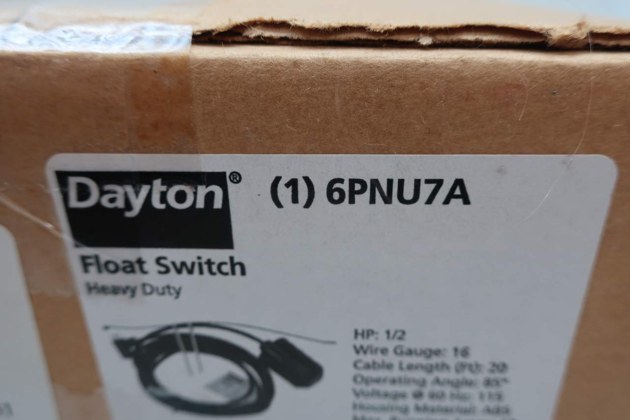 DAYTON 6PNU7A Float Switch 115V AC 1/2HP 13A D654660 - Water Level Control for Pumps, Tanks & Sump Applications